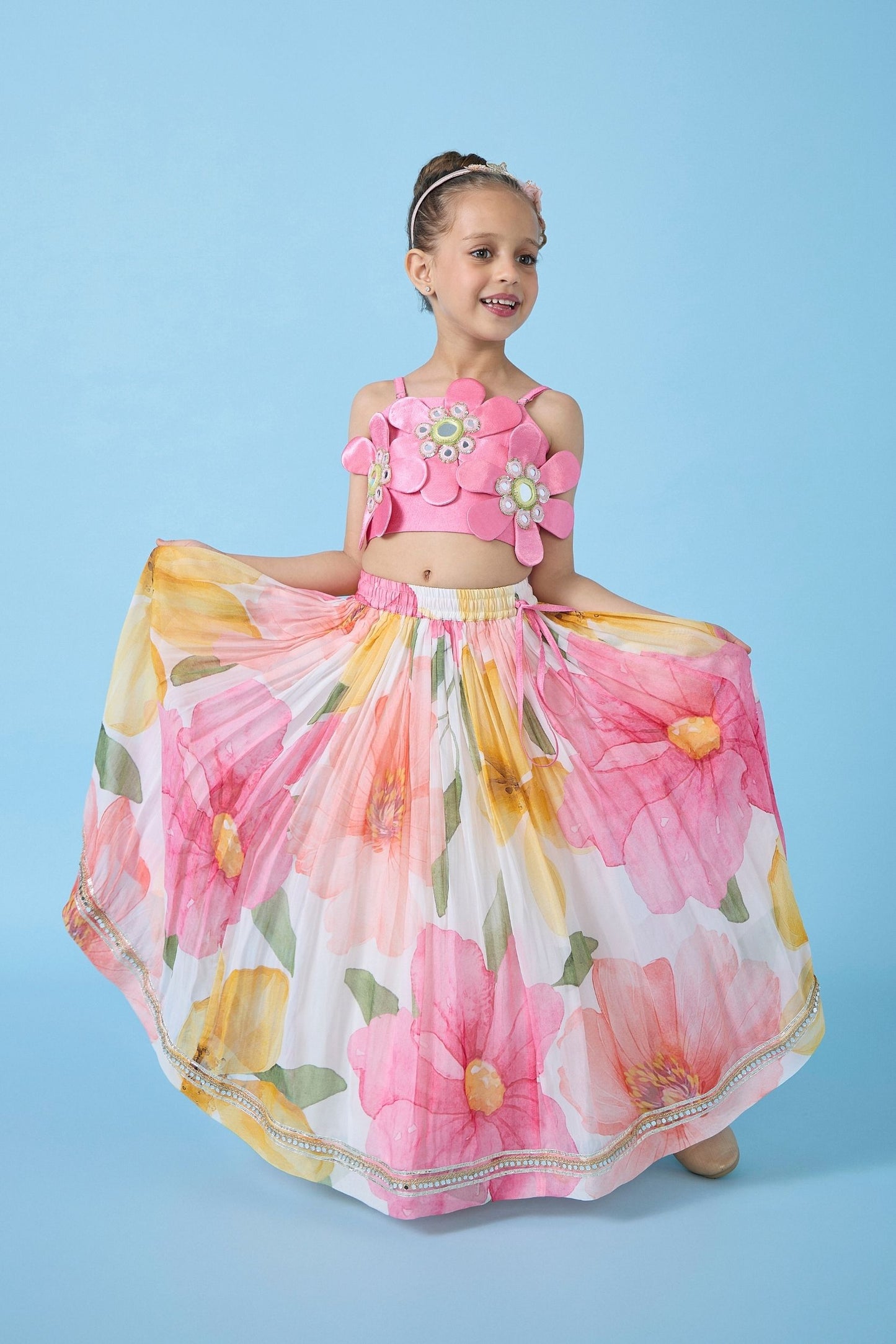 Blooming Meadows Skirt With Floral Top and Dupatta ( 3 Pc Set)