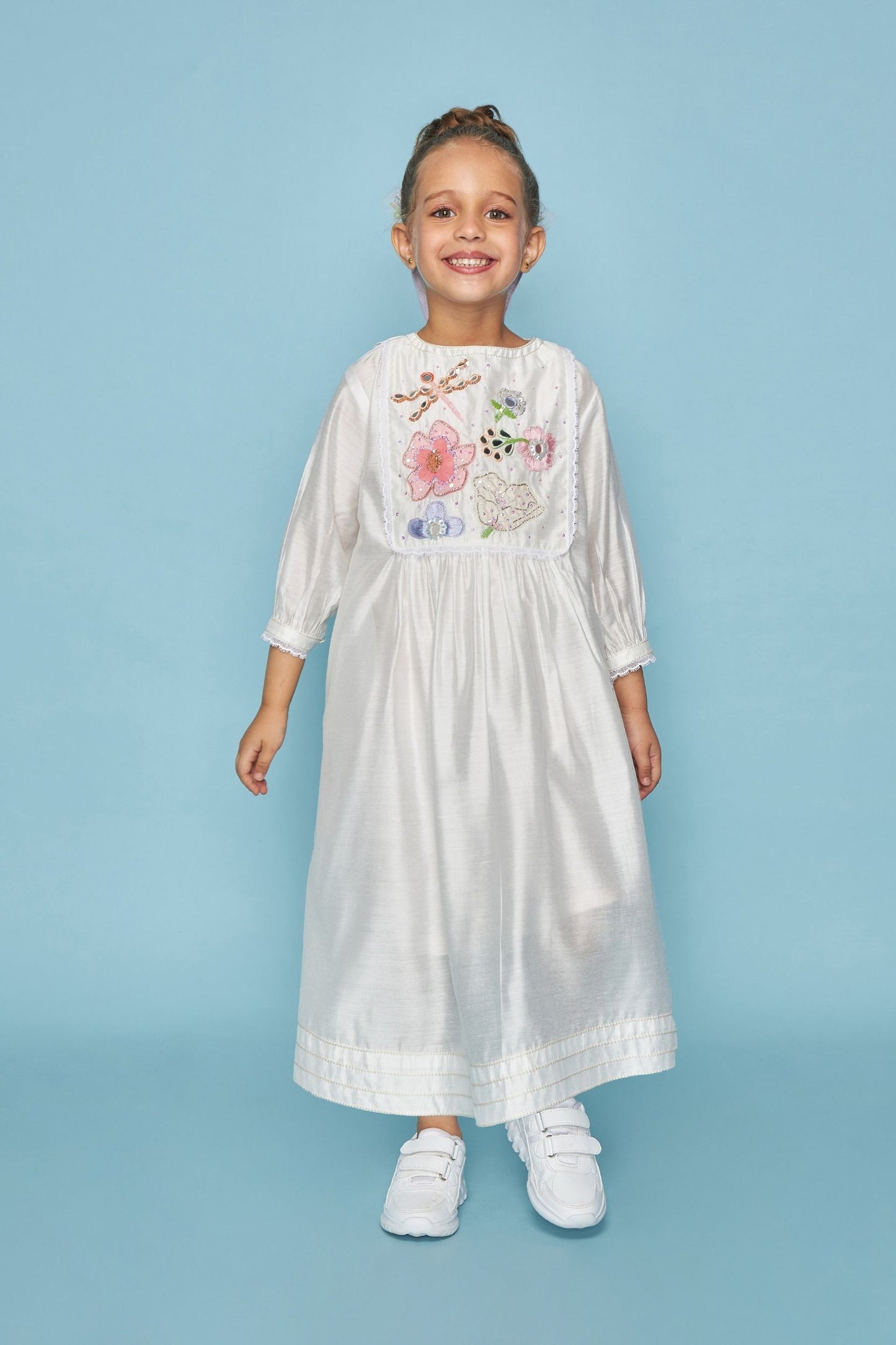 Dragonfly Mirror Yoke Embellished Girls Long Dress