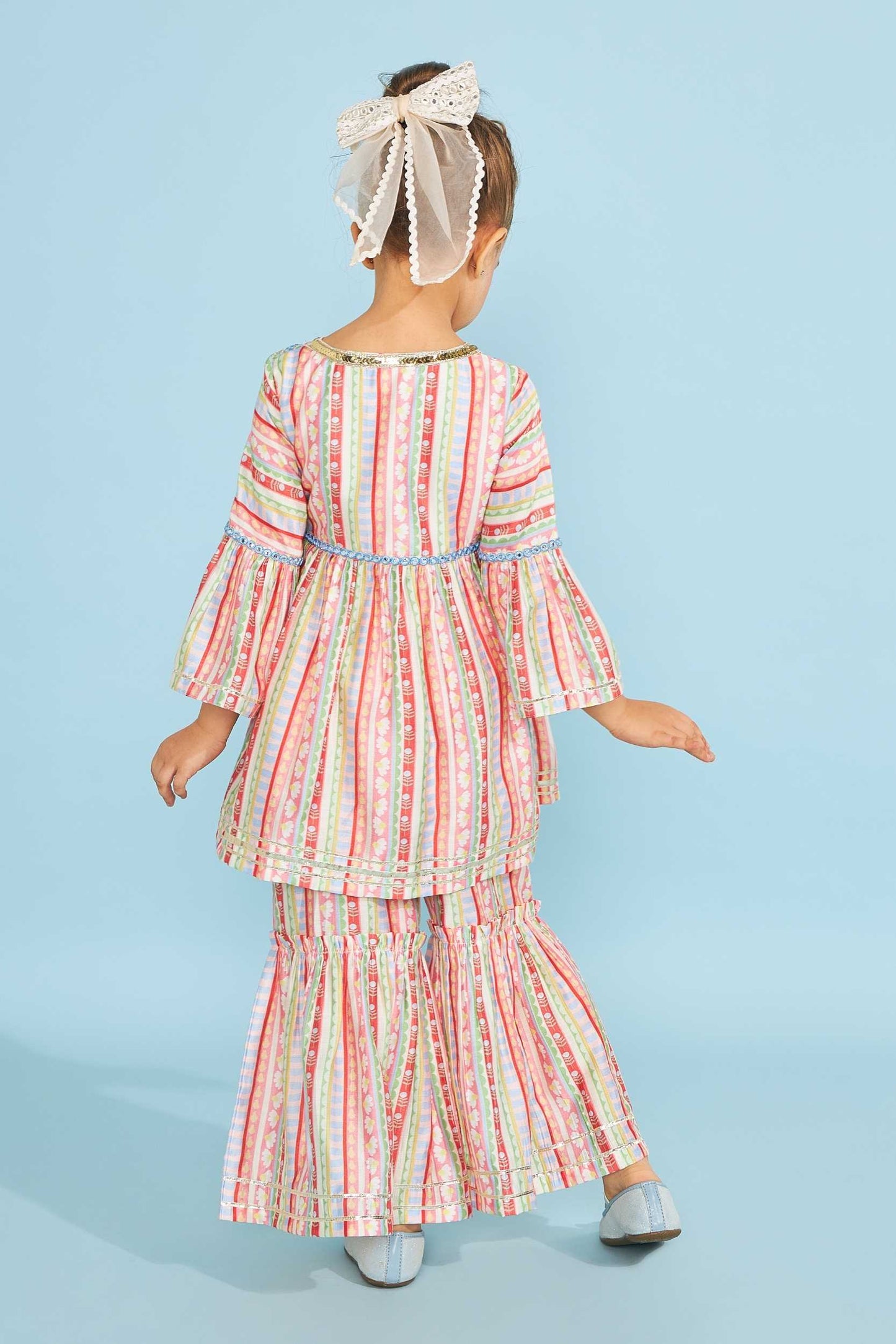 Candy Stripe Girls Embellished Wrap Top & Flared Trouser Coord (2 Pc Set)