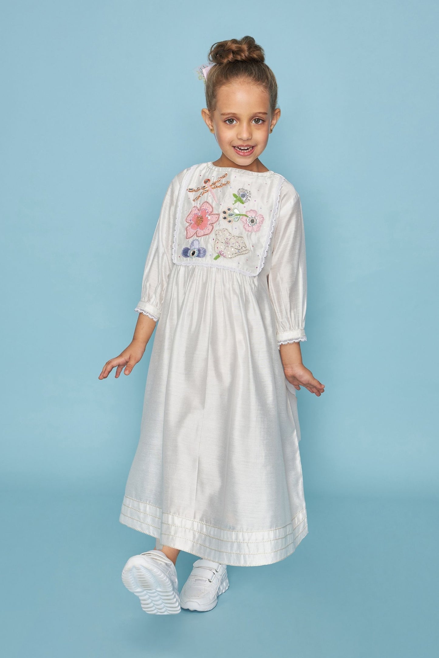 Dragonfly Mirror Yoke Embellished Girls Long Dress