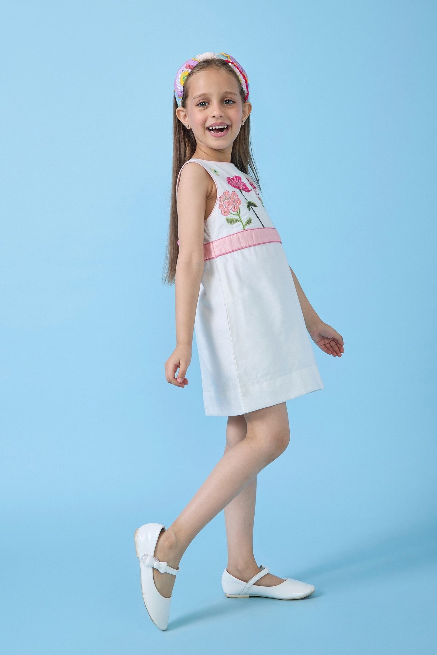 Little White Belle Embellished Girls Short Dress