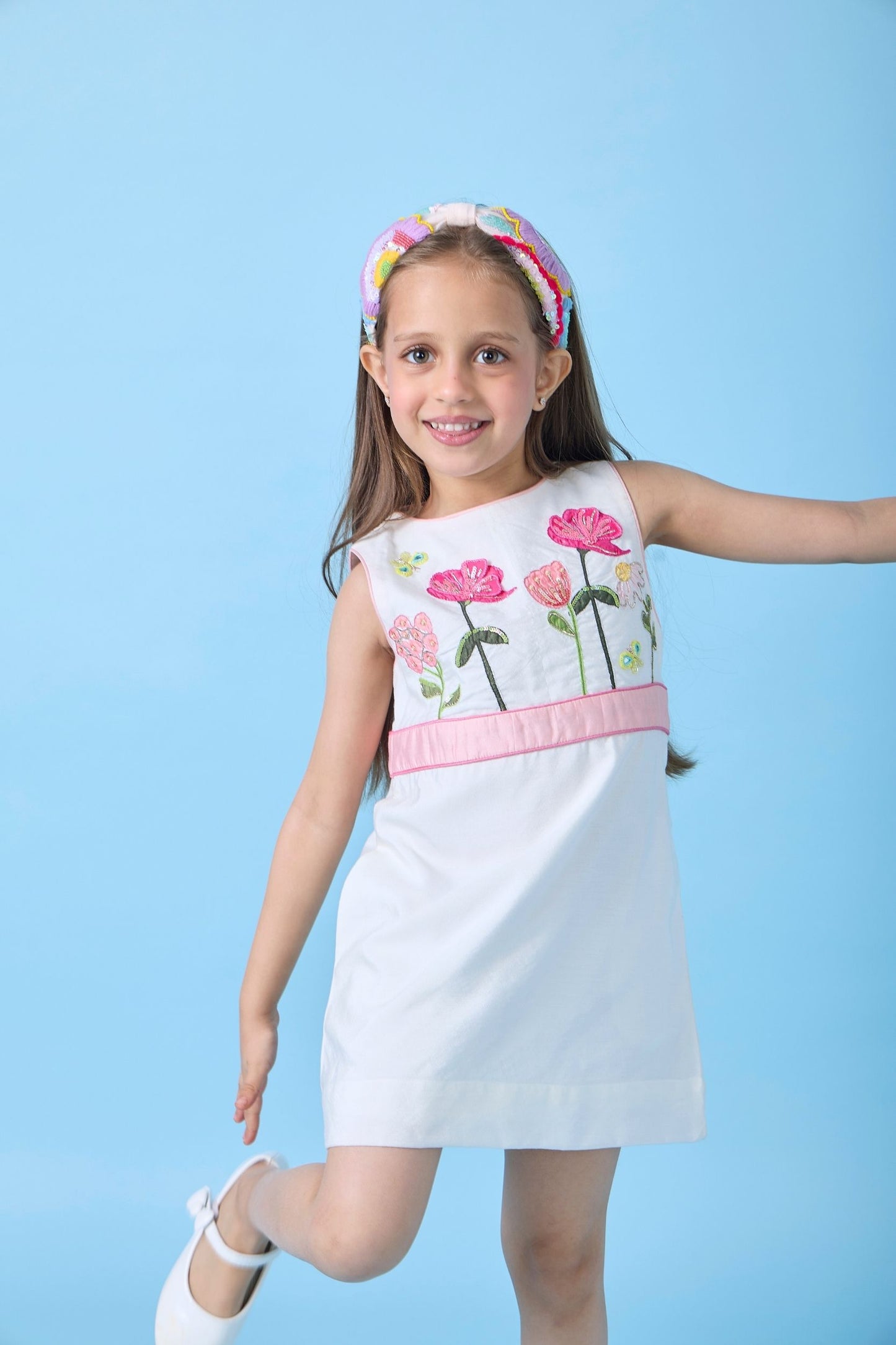 Little White Belle Embellished Girls Short Dress
