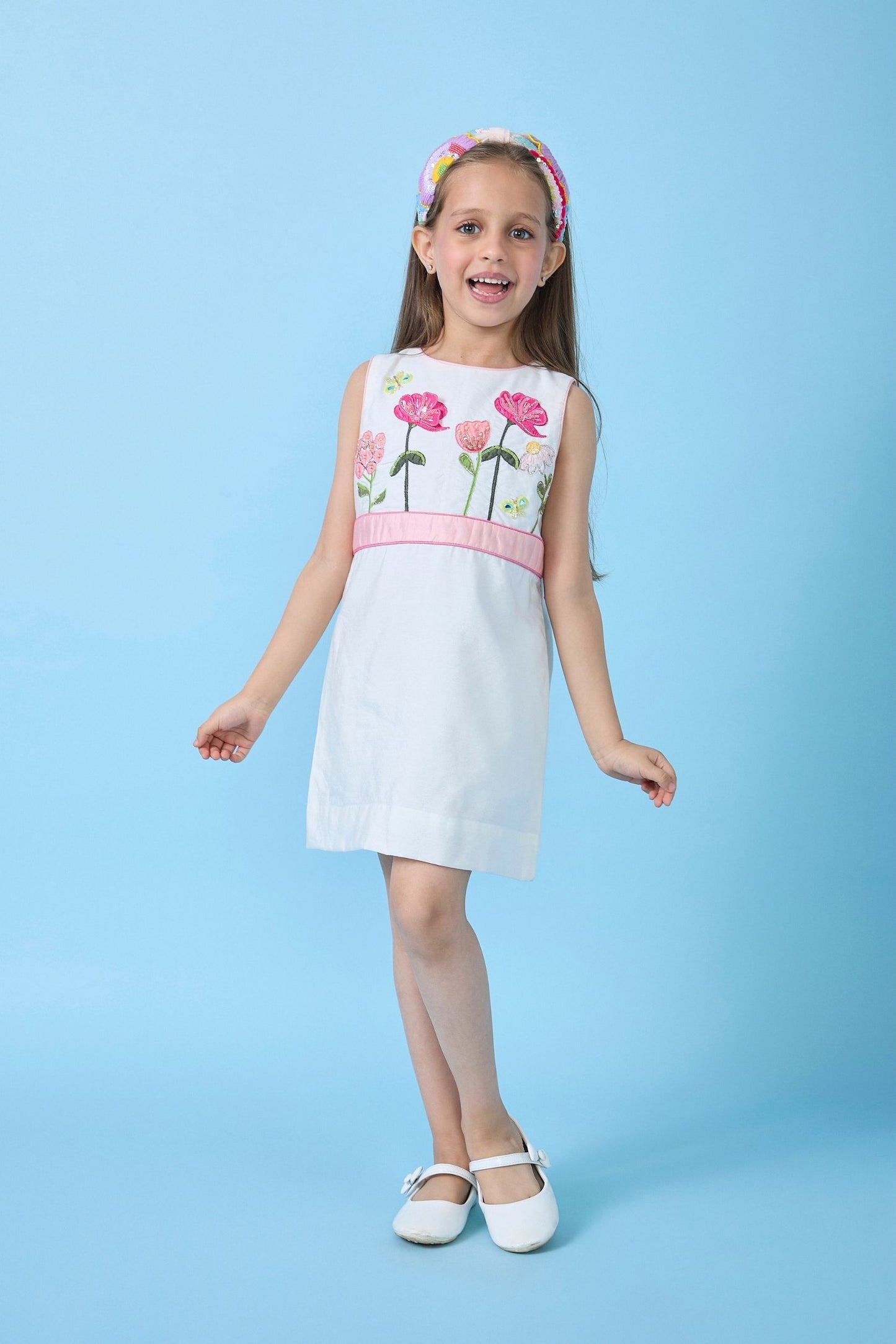 Little White Belle Embellished Girls Short Dress