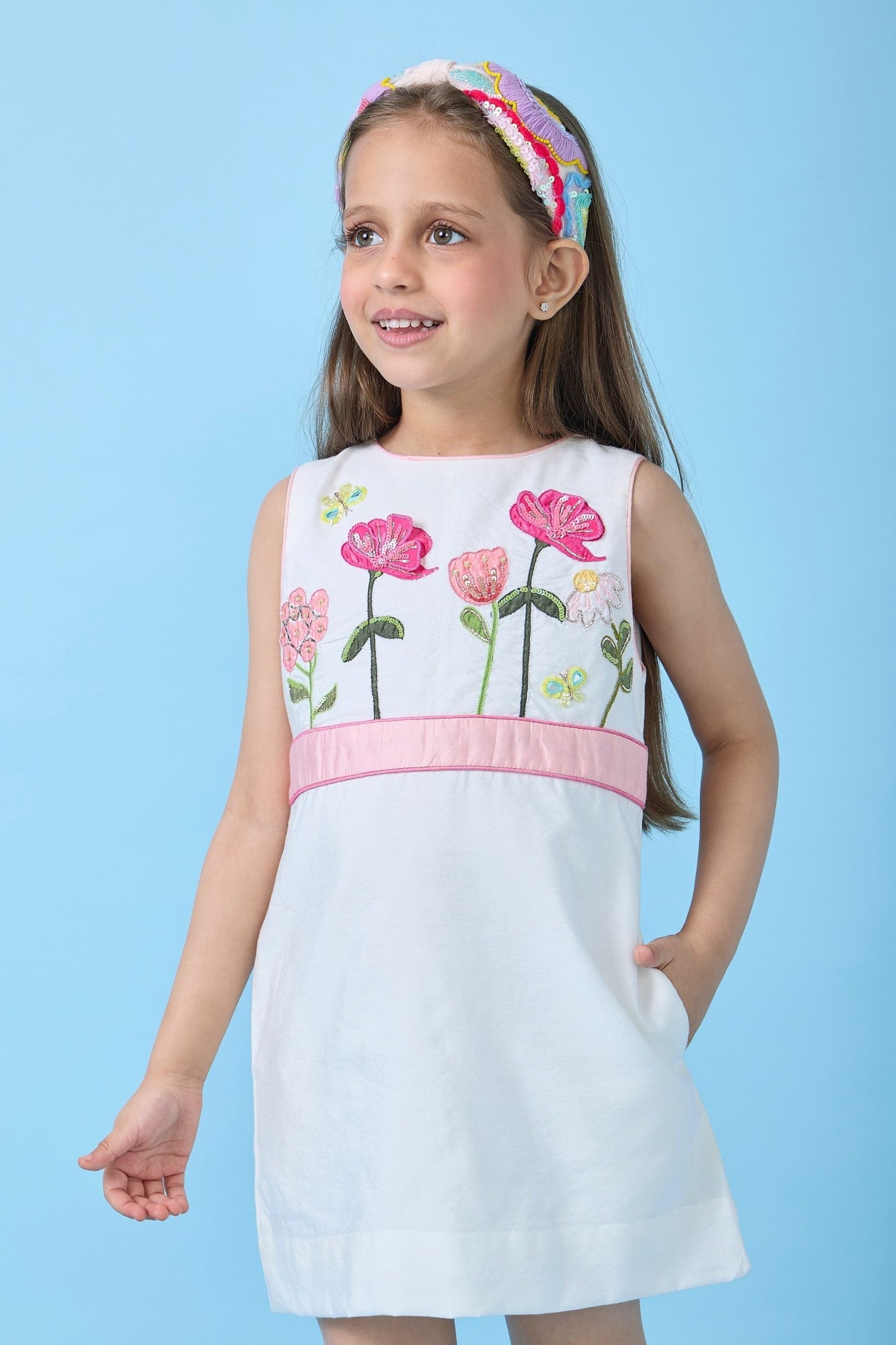 Little White Belle Embellished Girls Short Dress