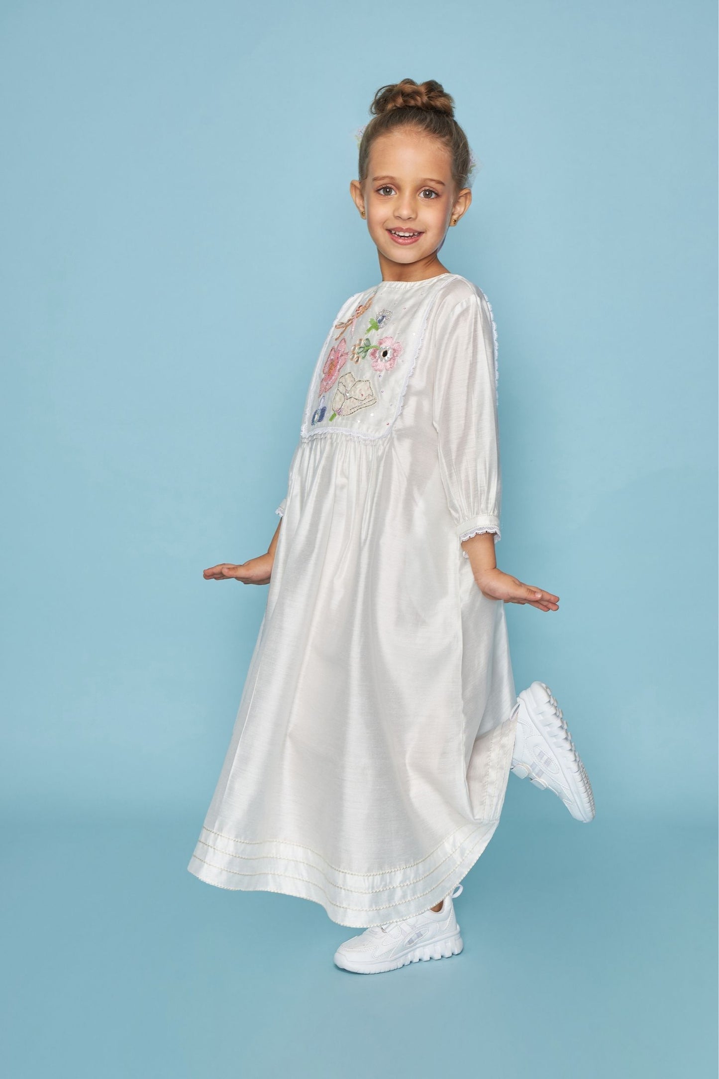 Dragonfly Mirror Yoke Embellished Girls Long Dress