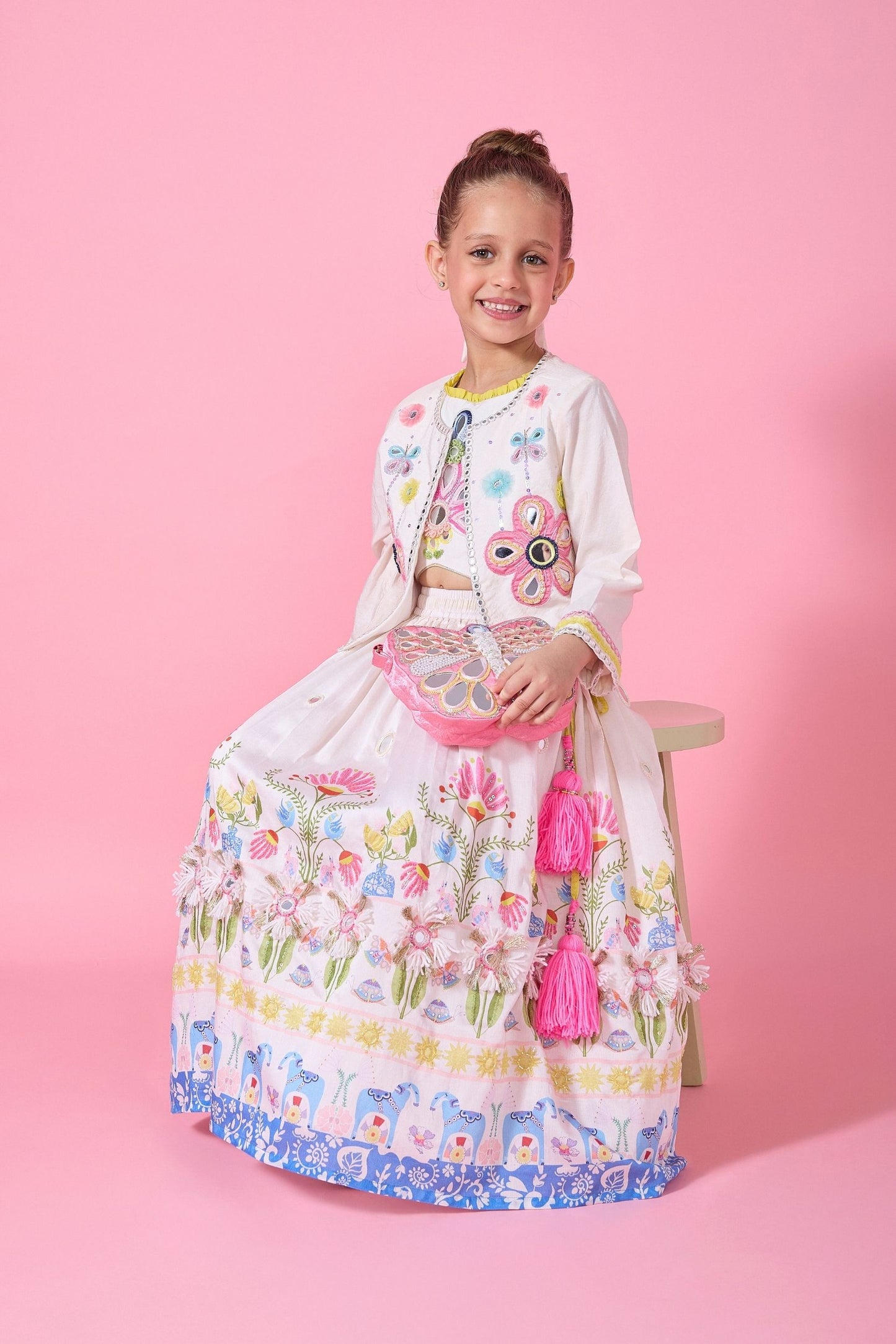 Dala Girls Skirt With Embellished Crop Top jacket And Dupatta ( 4pc set)
