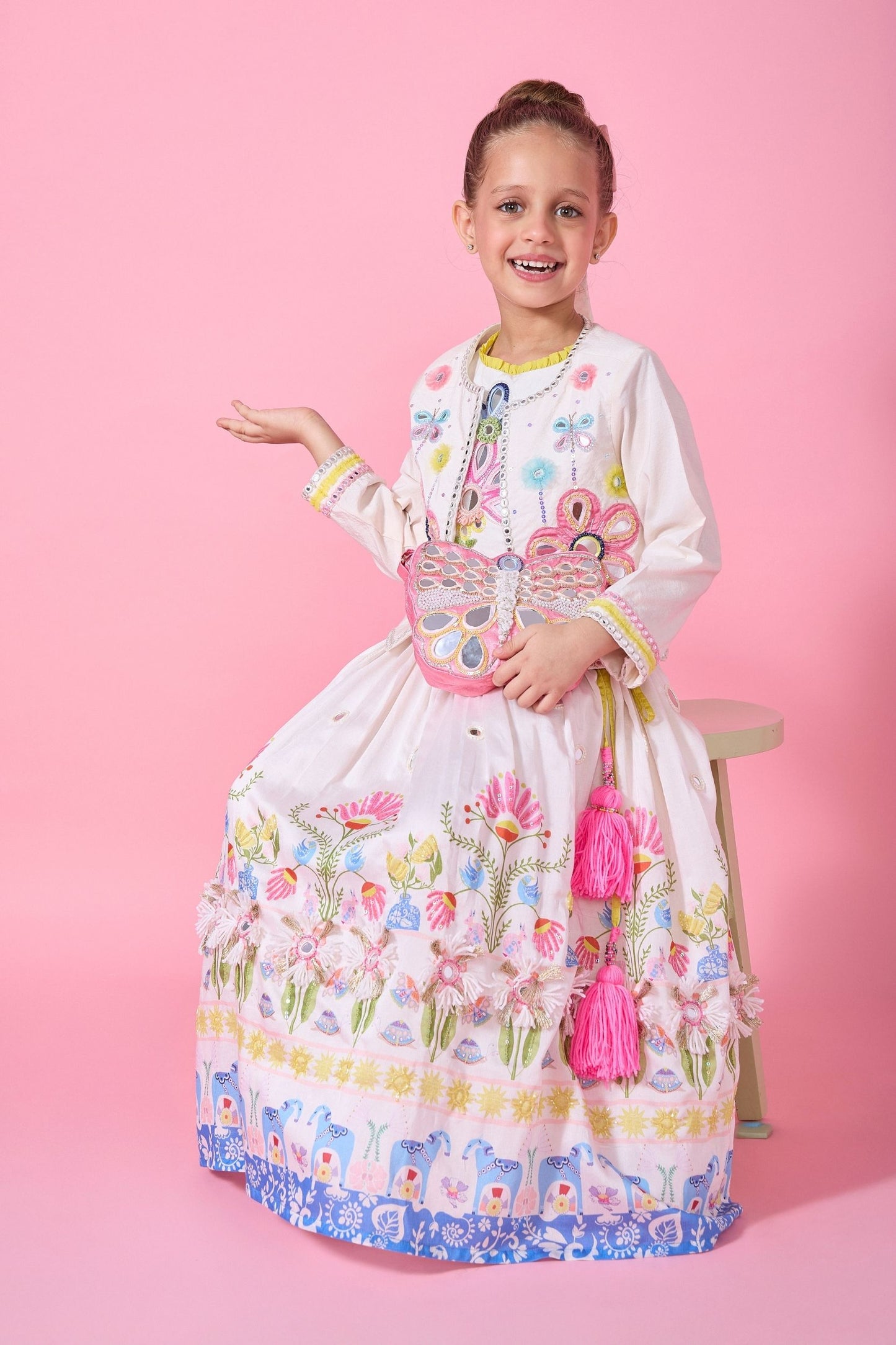 Dala Girls Skirt With Embellished Crop Top jacket And Dupatta ( 4pc set)