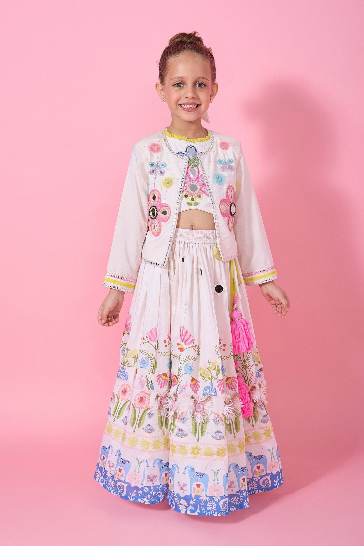 Dala Girls Skirt With Embellished Crop Top jacket And Dupatta ( 4pc set)