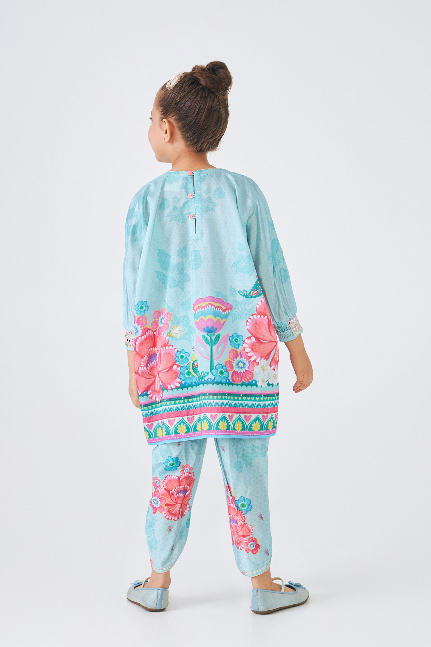 Freya Sage Embellished Girls Tunic With Pants (Set of 2 Pcs)