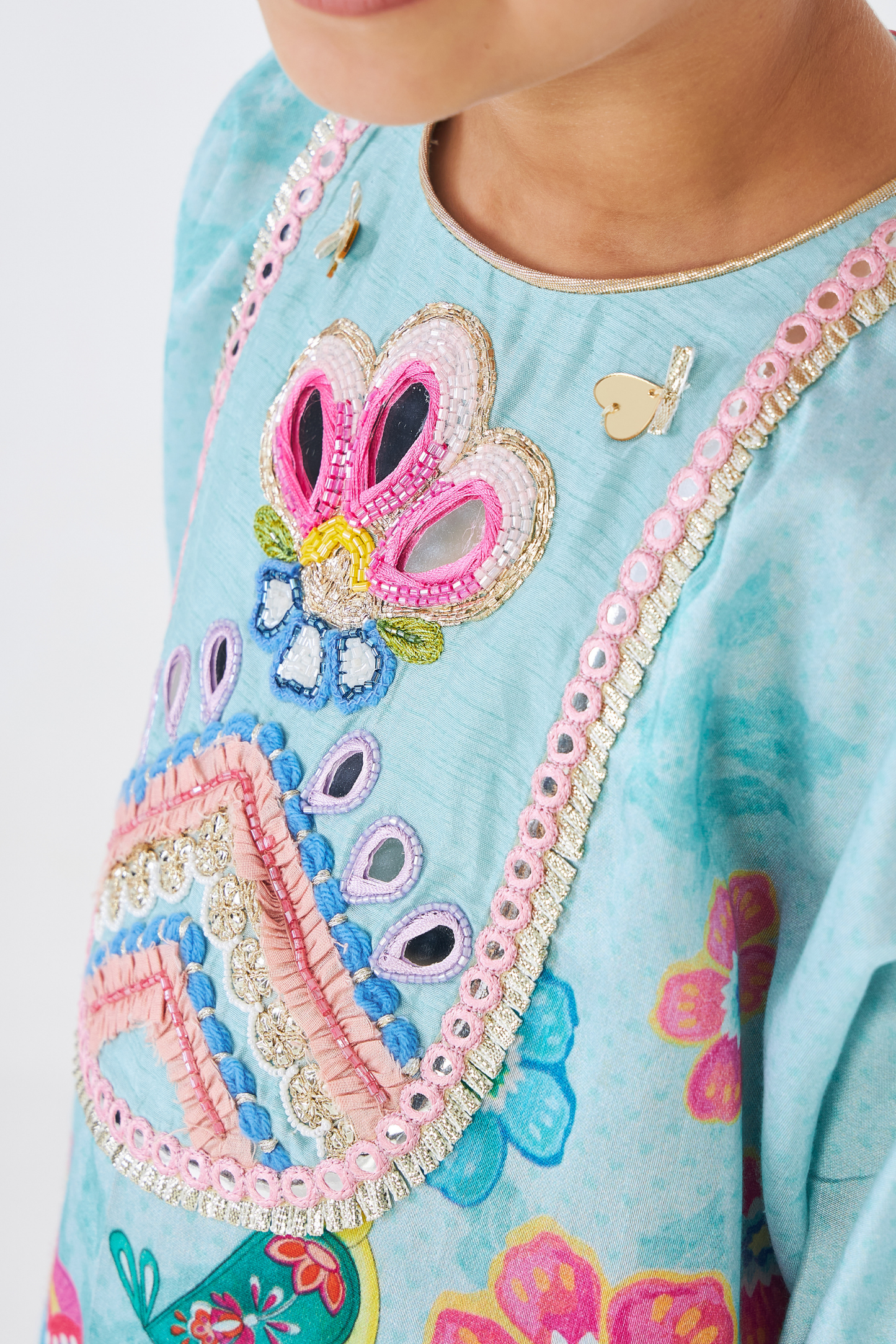 Freya Sage Embellished Girls Tunic With Pants (Set of 2 Pcs)