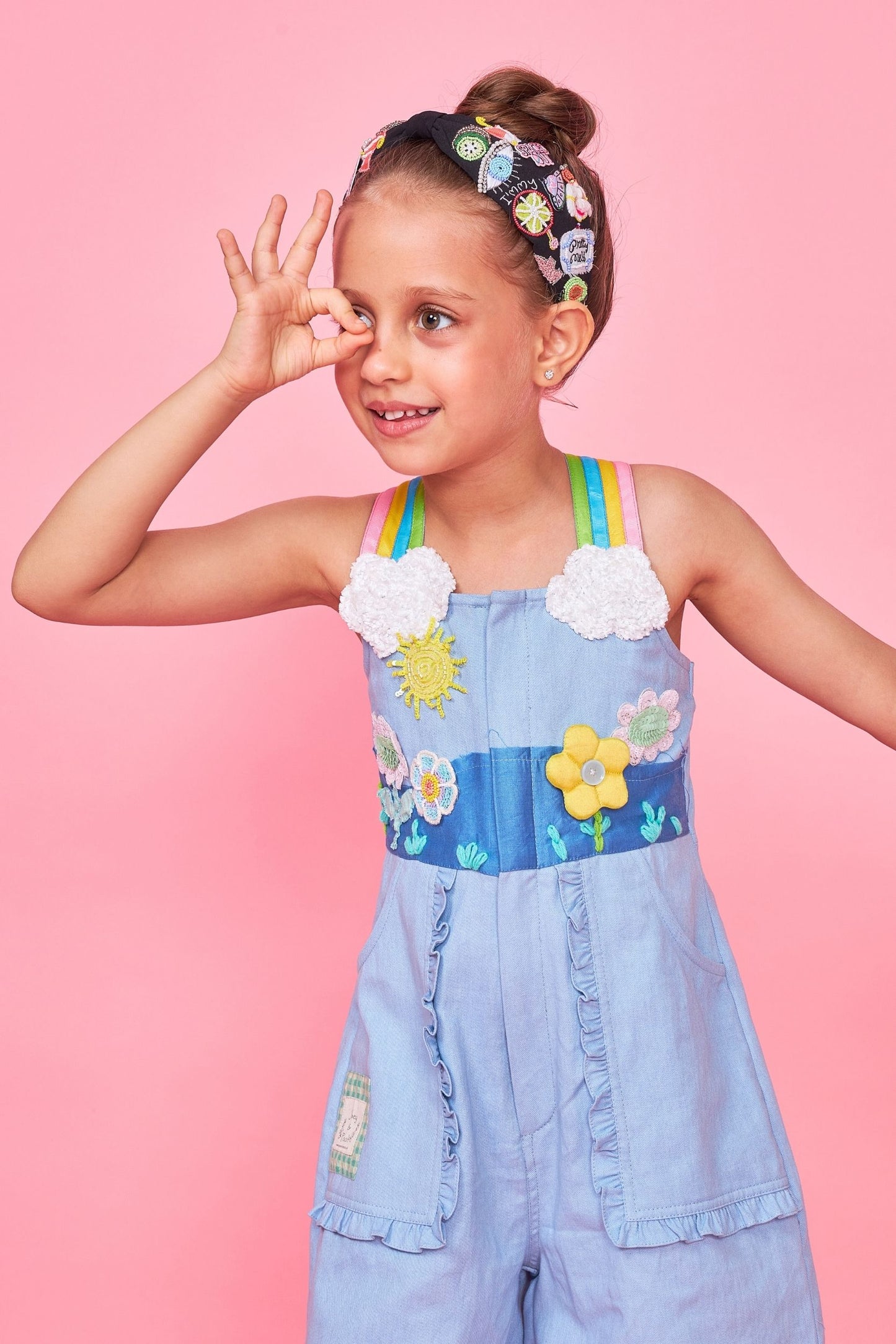 Sunny Sky Embroidered Kids Playsuit