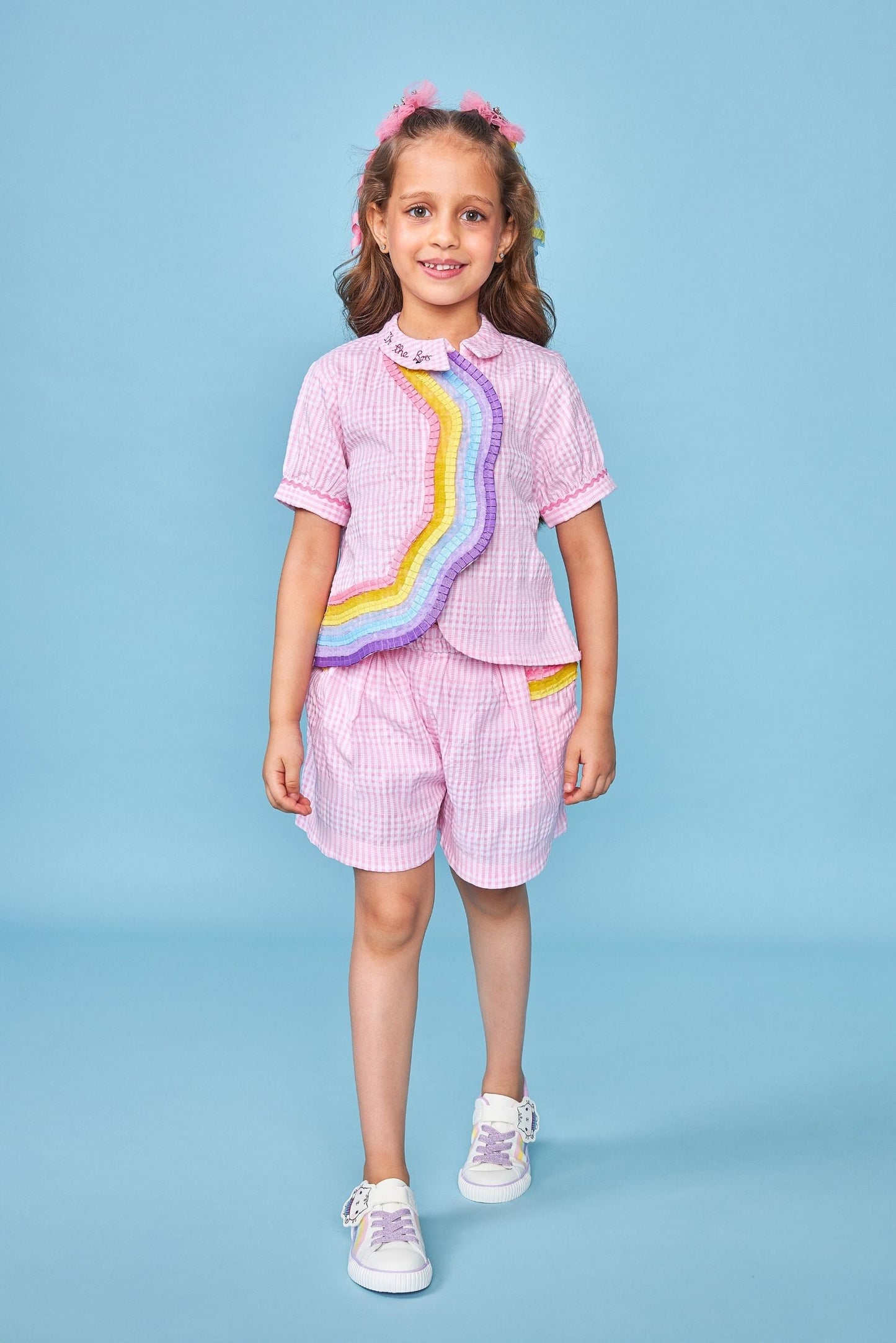 Pink Rainbow Kids Embroidered Coord Set