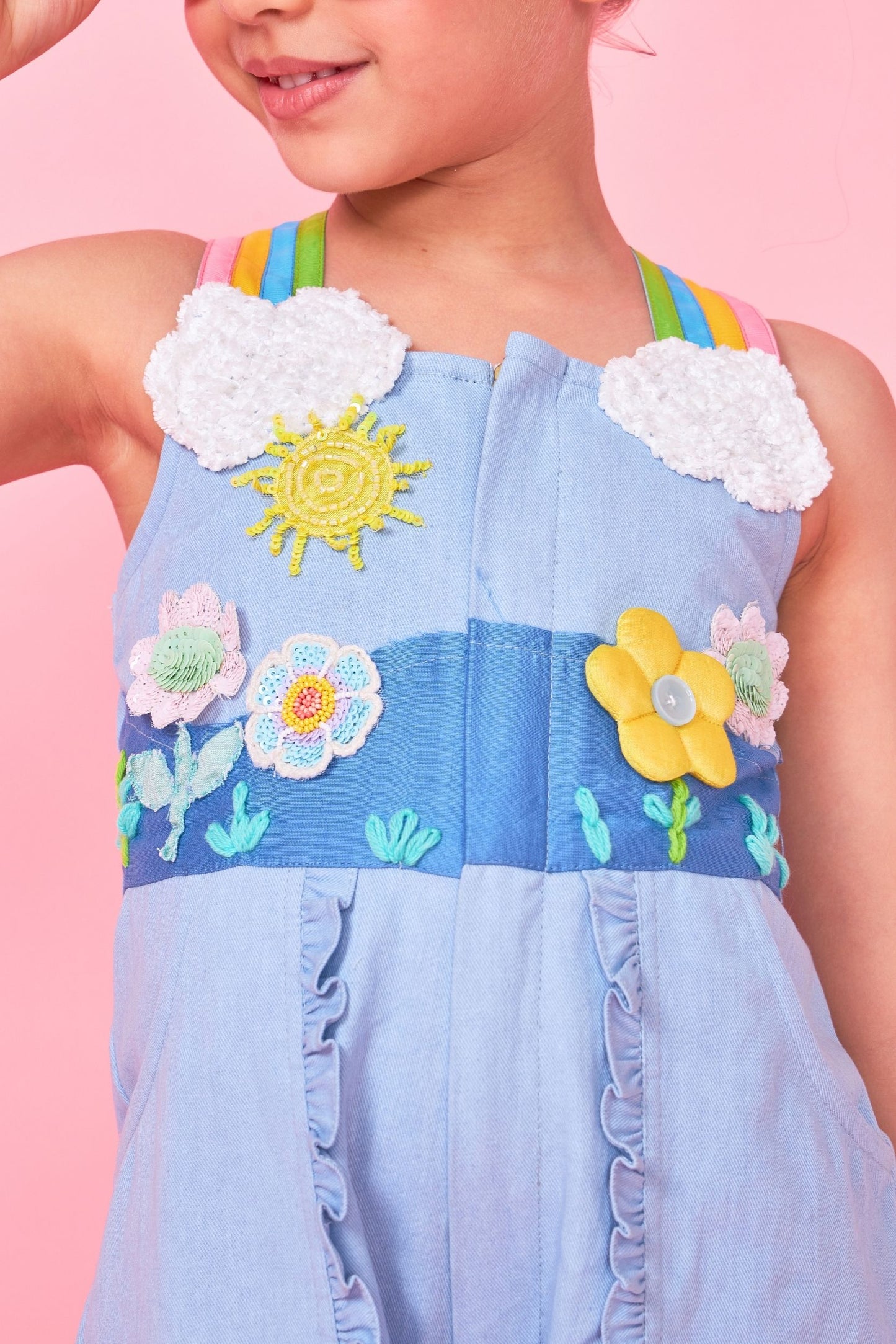 Sunny Sky Embroidered Kids Playsuit