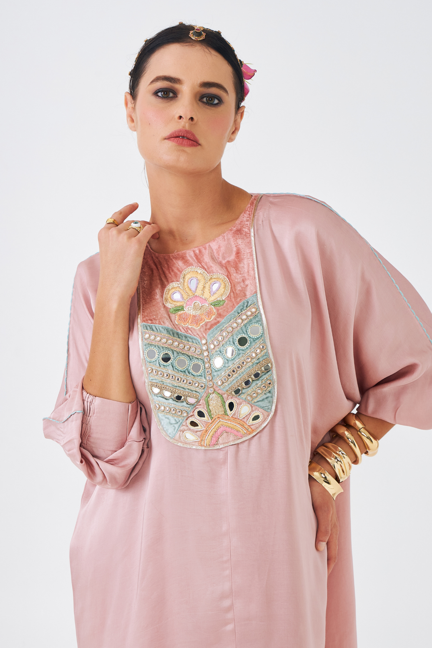 Amara Nude Pink Ladies Embellished Long Dress