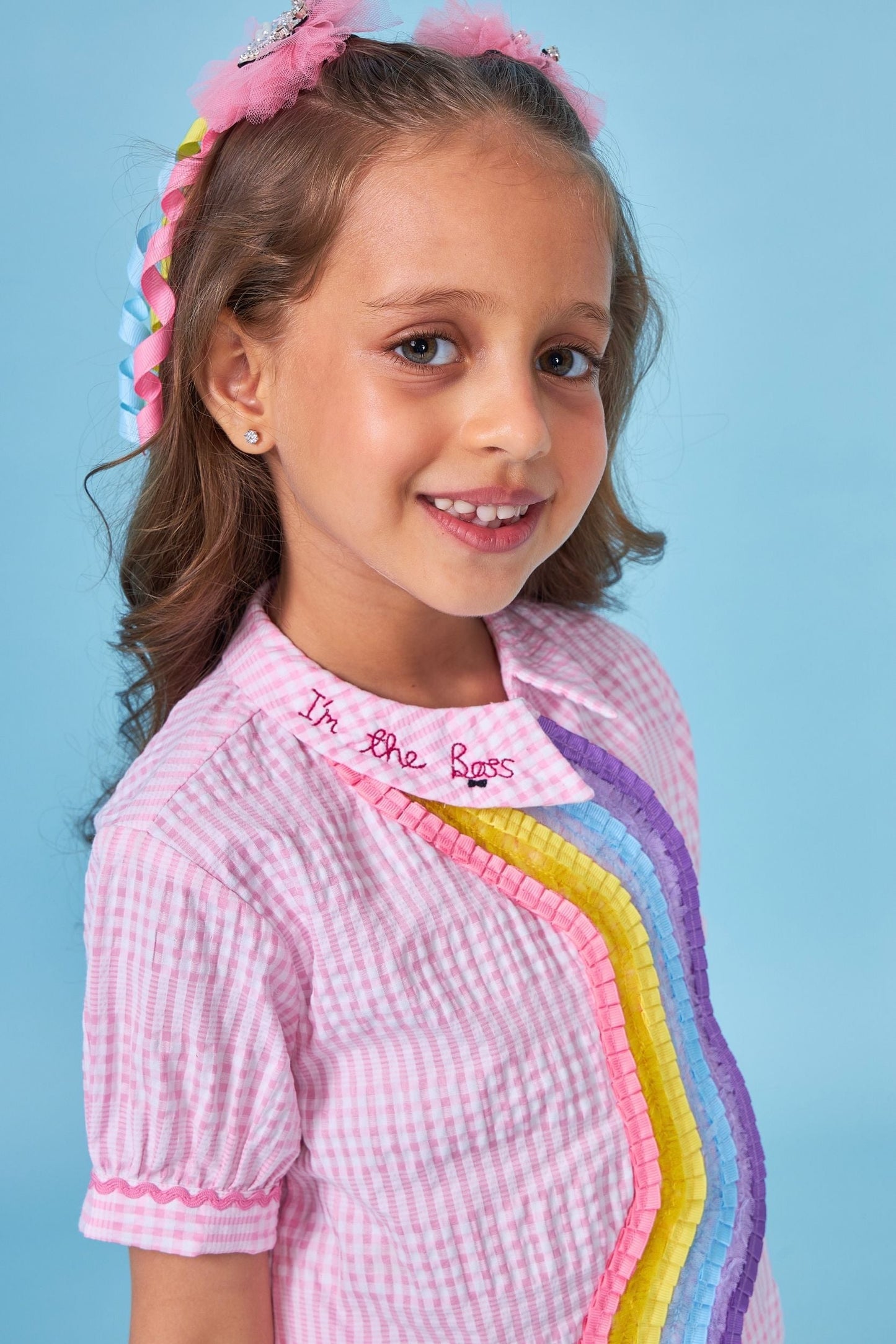 Pink Rainbow Kids Embroidered Coord Set