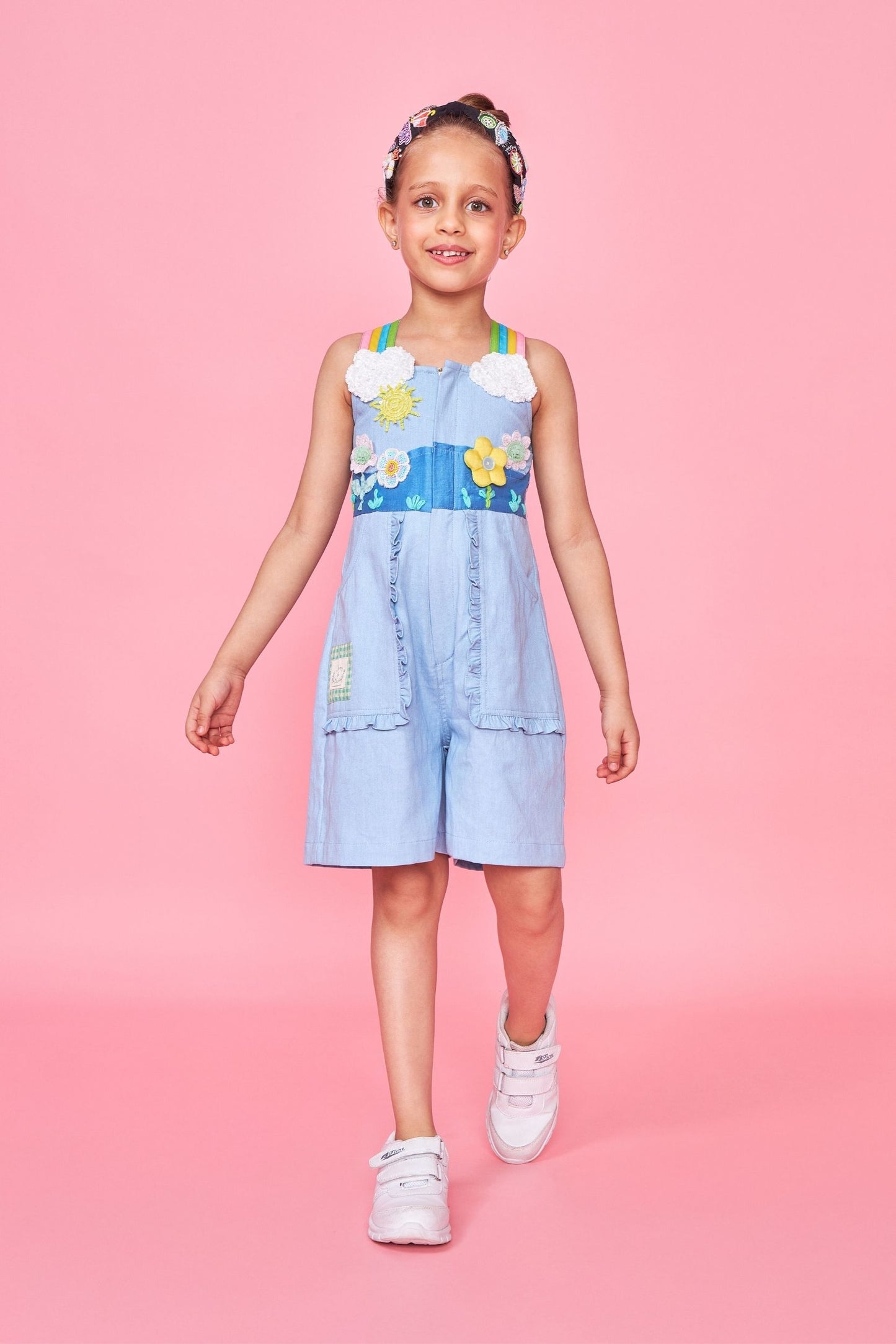 Sunny Sky Embroidered Kids Playsuit