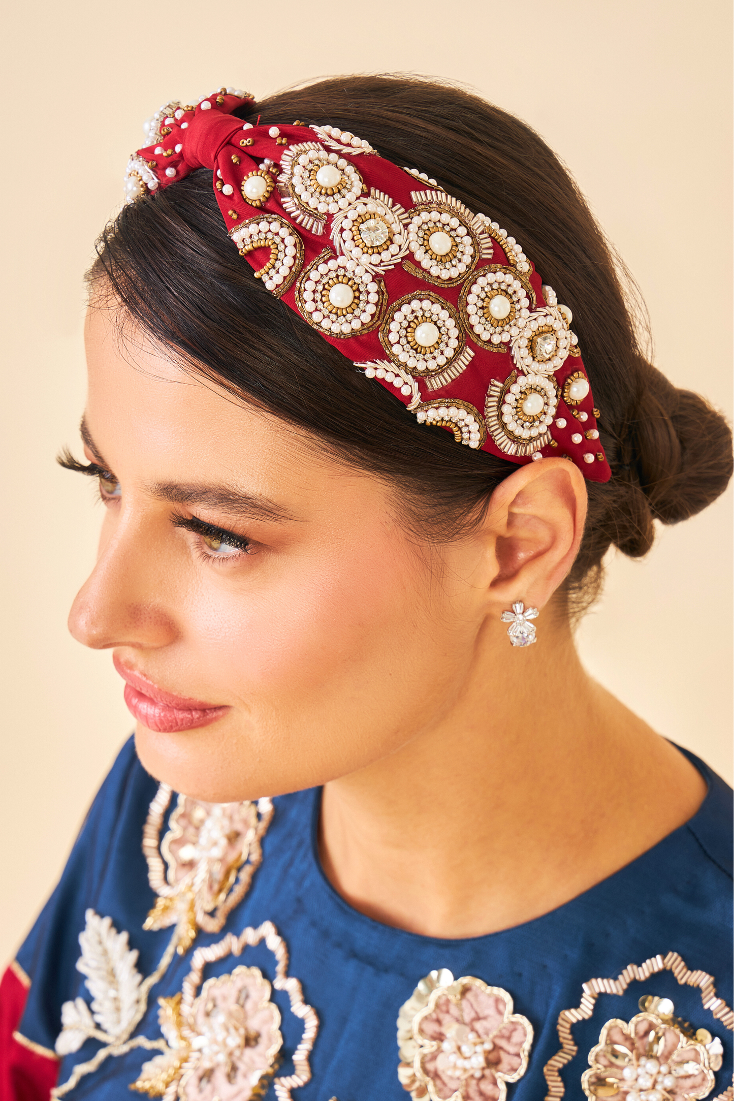 Valerie Maroon Embellished Headband on women