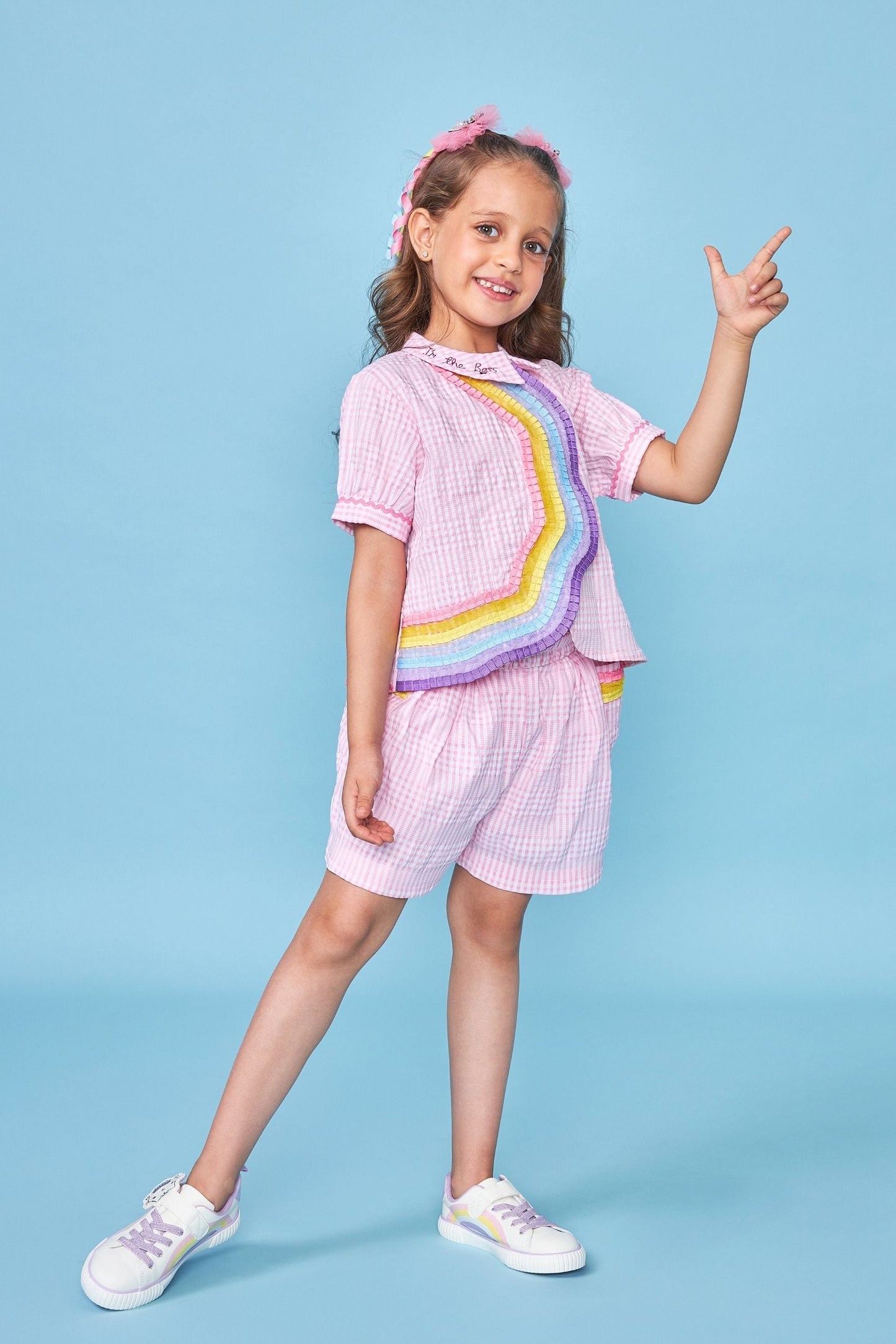 Pink Rainbow Kids Embroidered Coord Set