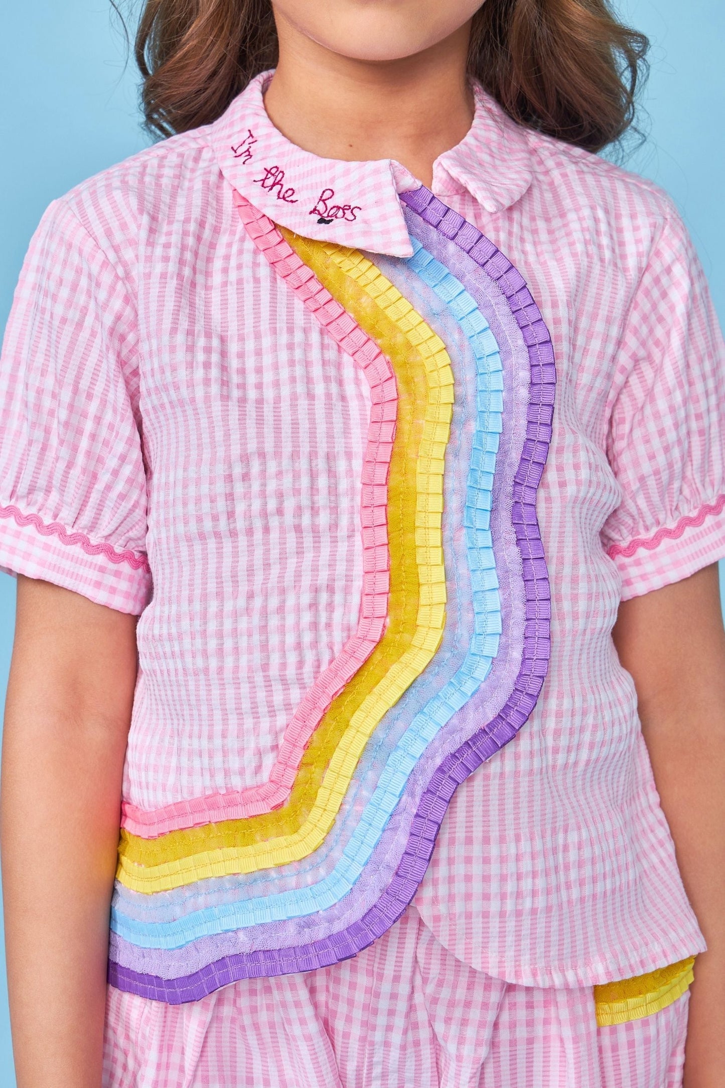 Pink Rainbow Kids Embroidered Coord Set