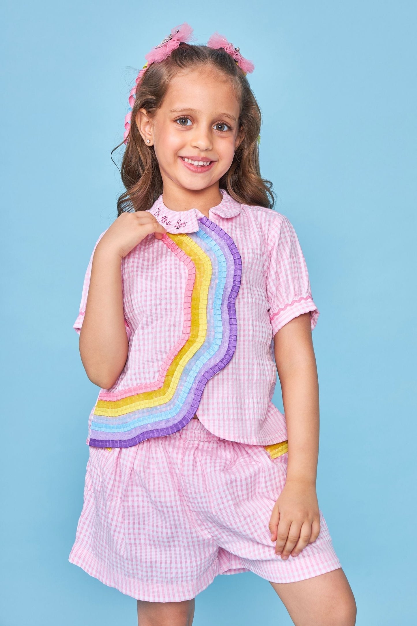 Pink Rainbow Kids Embroidered Coord Set