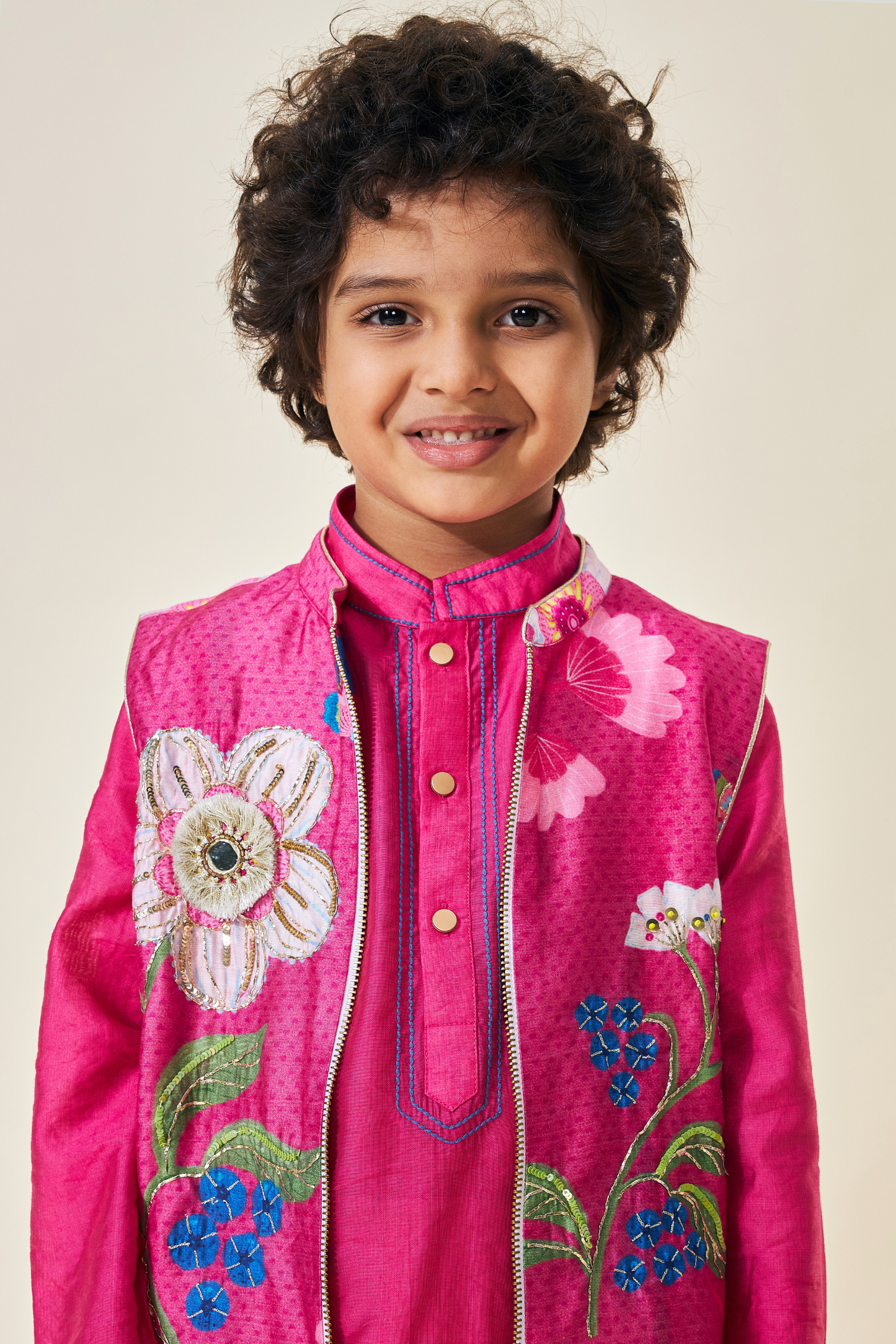 Rumi Plum Boys Embellished Kurta & Jacket (Set of 3 pcs)