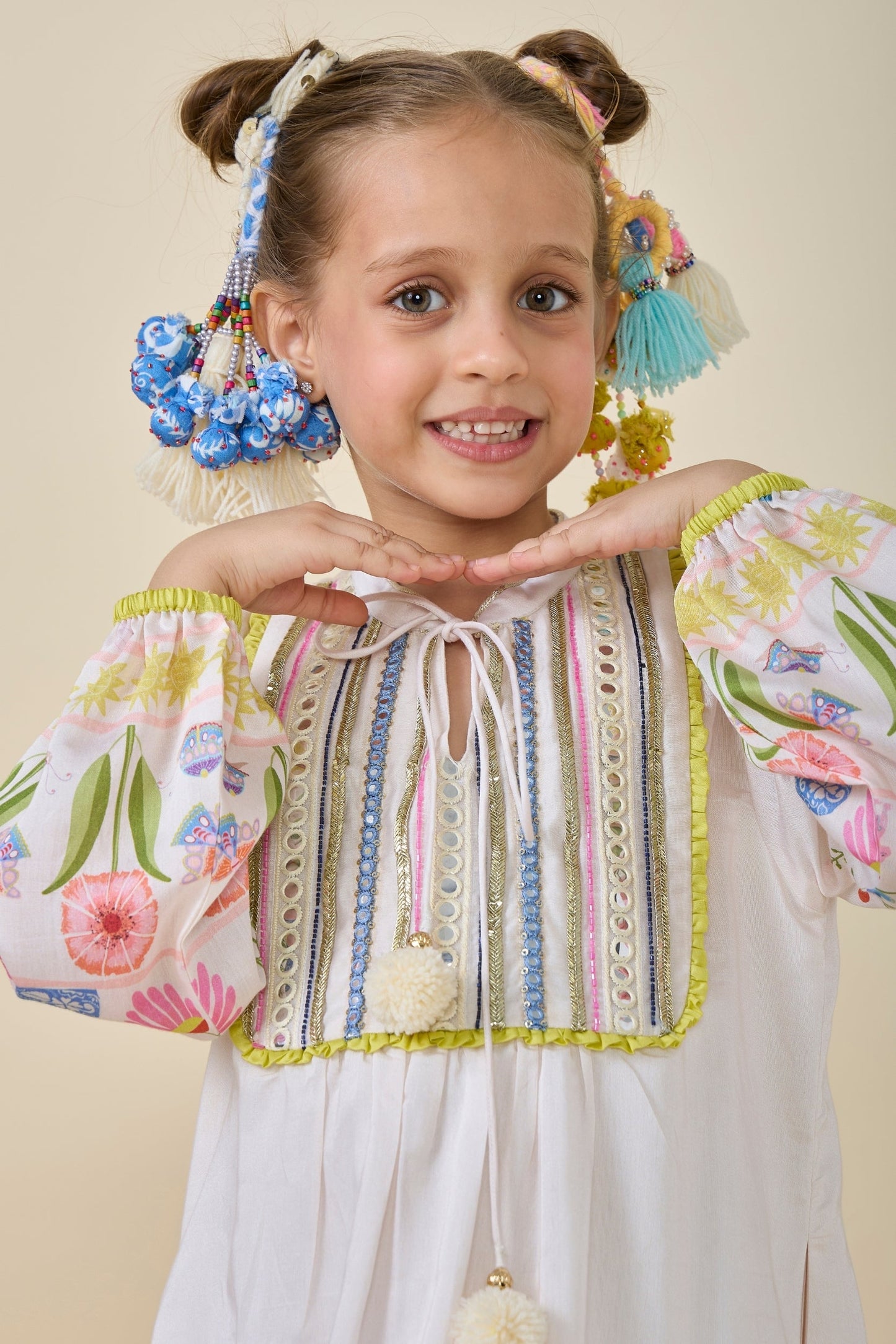 Dala Printed And Embellished Girls Long Dress & Dala Embellished Ladies Long Dress