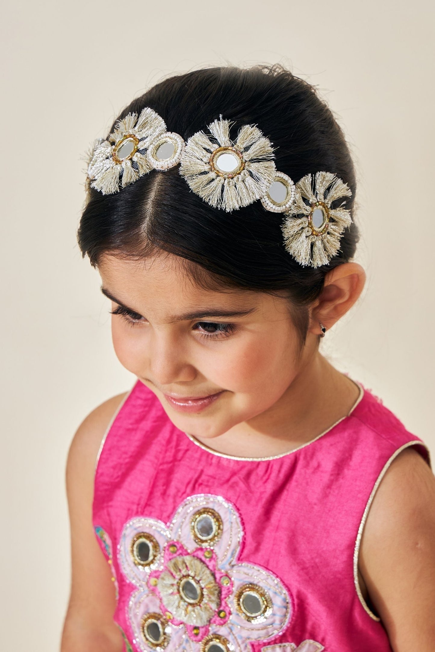 Rumi Plum Girls Embellished Crop Top Skirt Set Of 3