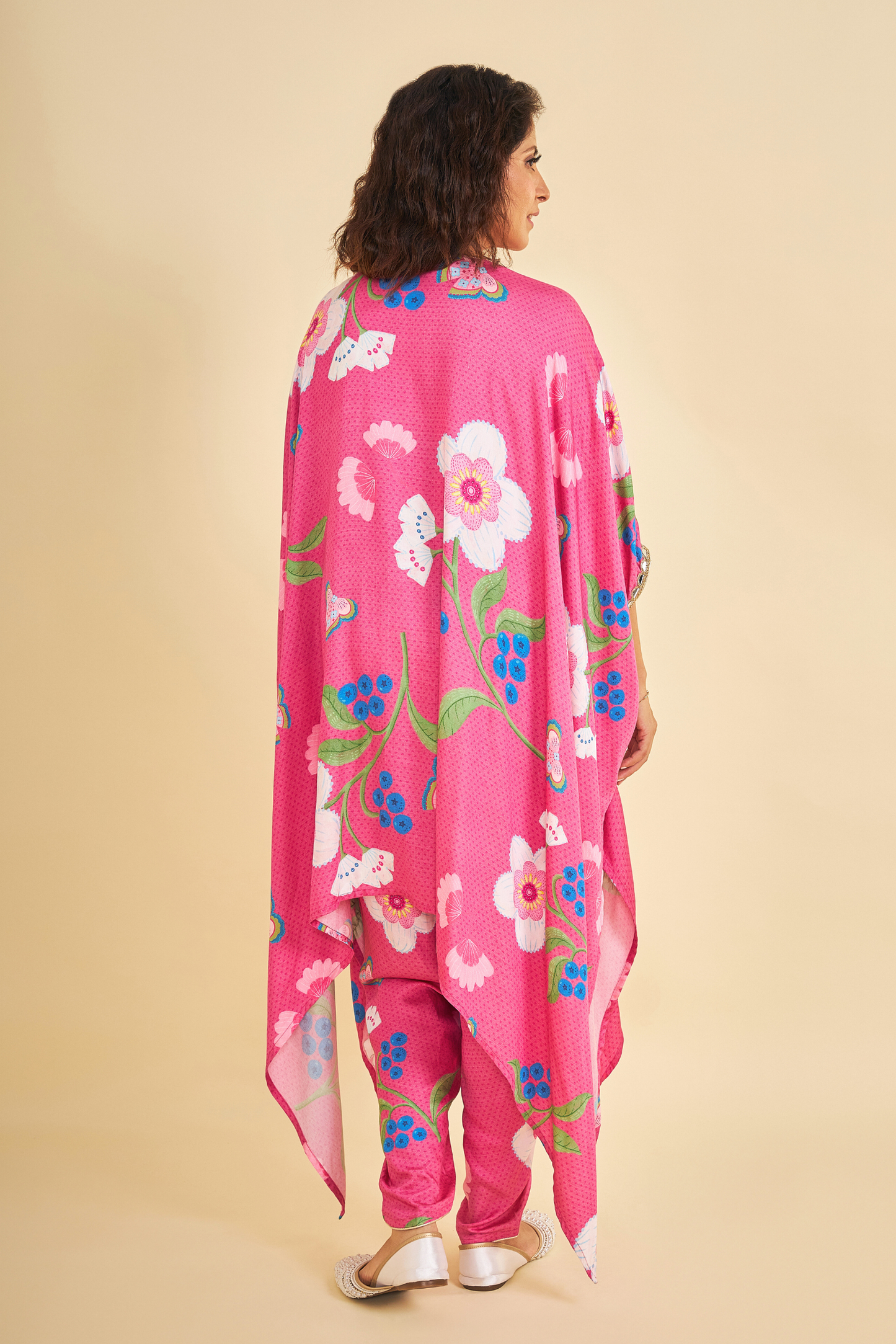 Rumi Plum Embroidered Ladies Kaftan With Tulip Trousers ( Set of 2 Pcs)