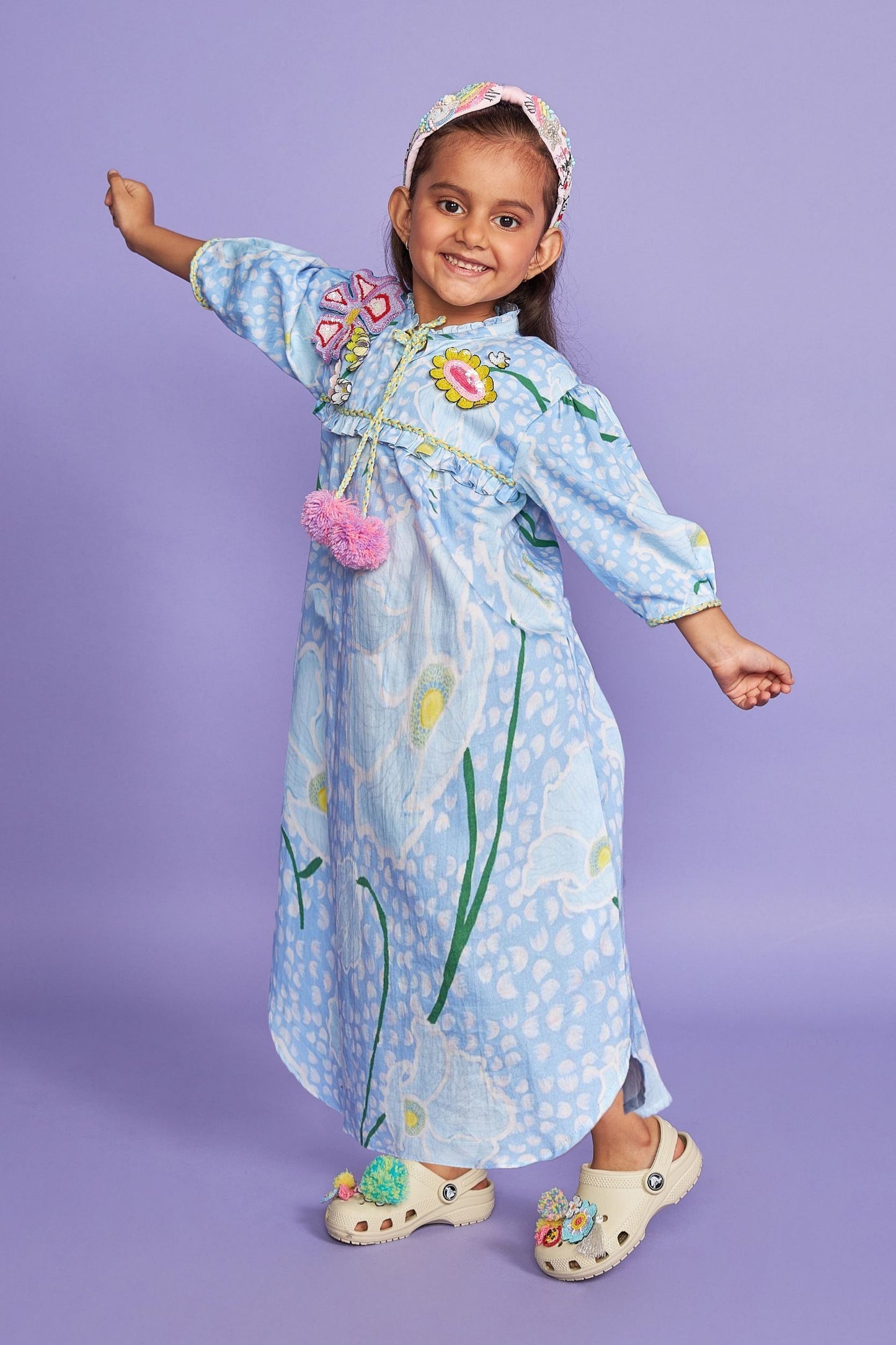 Kewt Orchid Hand Embroidered Girls Long Dress