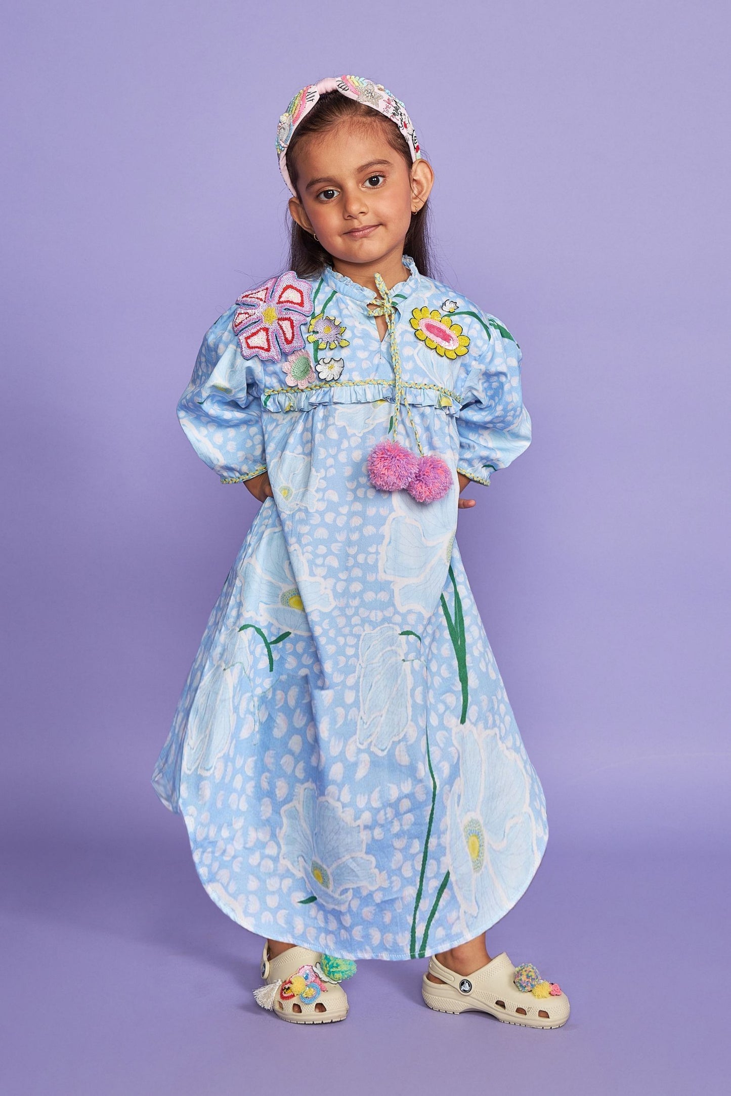 Kewt Orchid Hand Embroidered Girls Long Dress