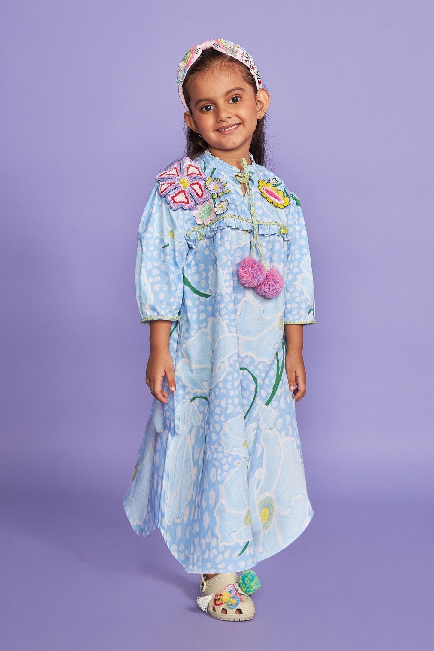 Kewt Orchid Hand Embroidered Girls Long Dress