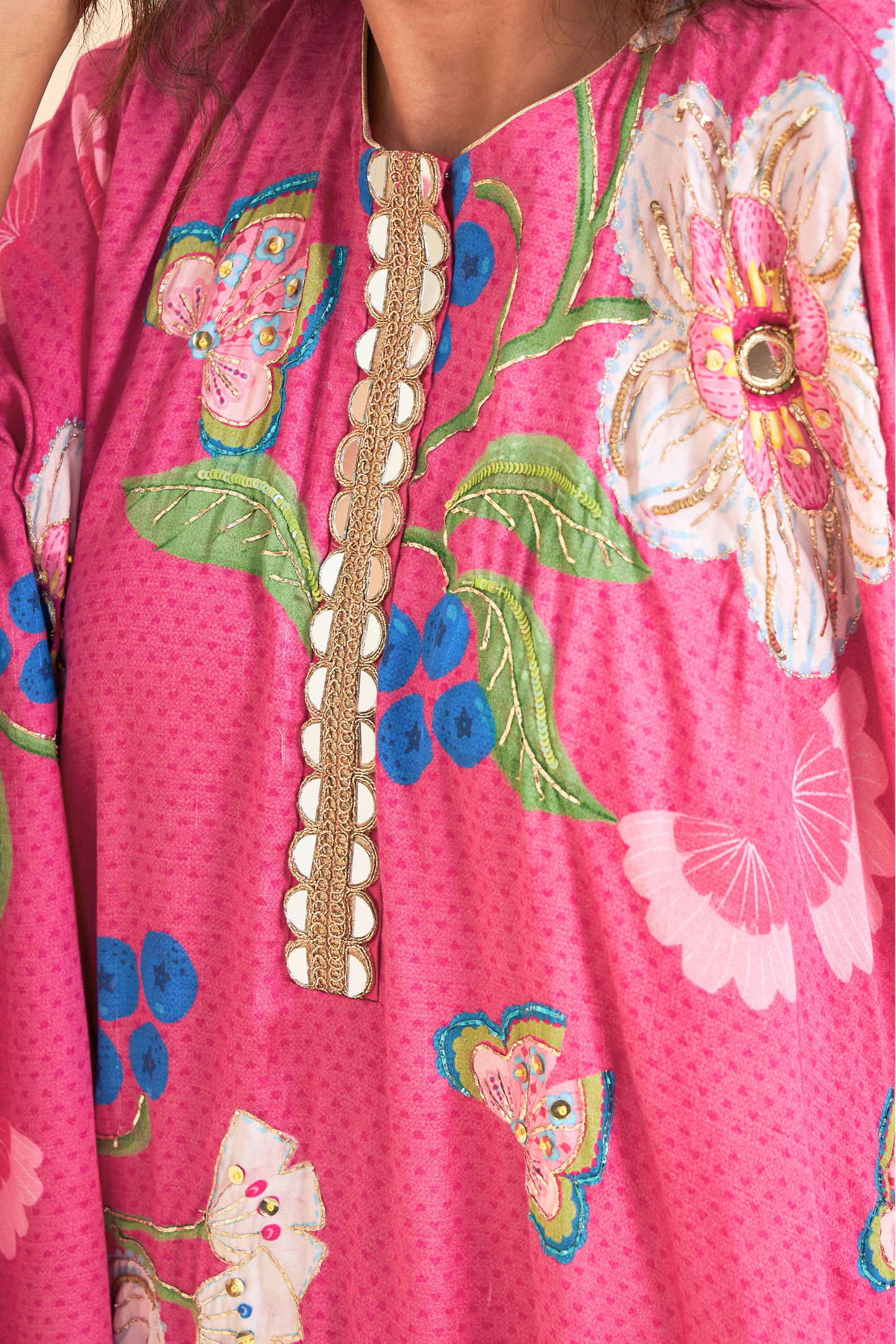 Rumi Plum Embroidered Ladies Kaftan With Tulip Trousers ( Set of 2 Pcs)