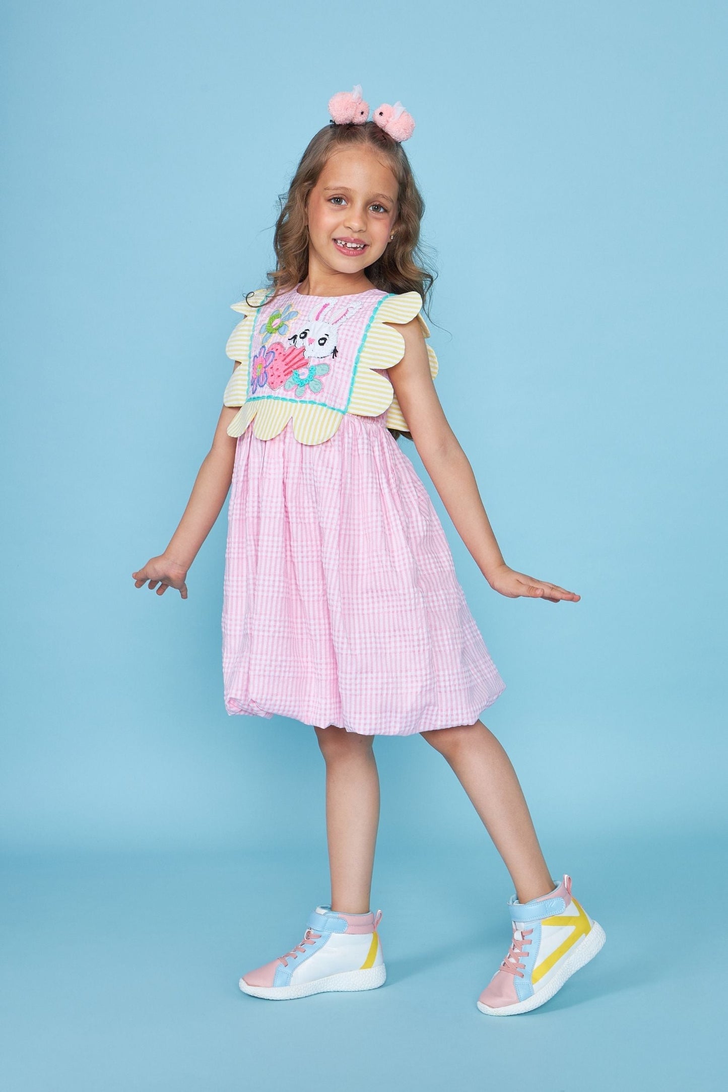 Bunny Pink Embellished Kids Puffball Dress