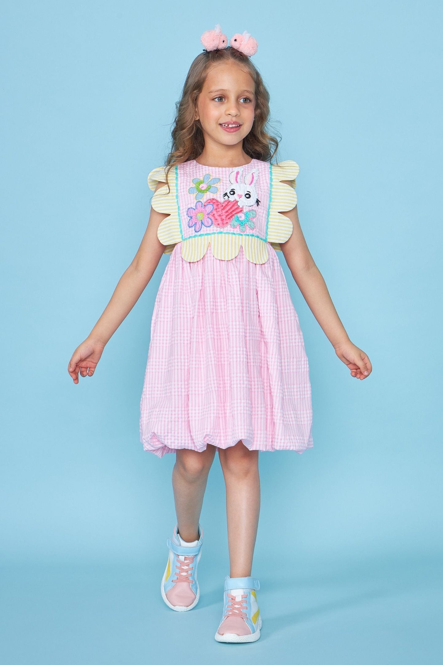 Bunny Pink Embellished Kids Puffball Dress