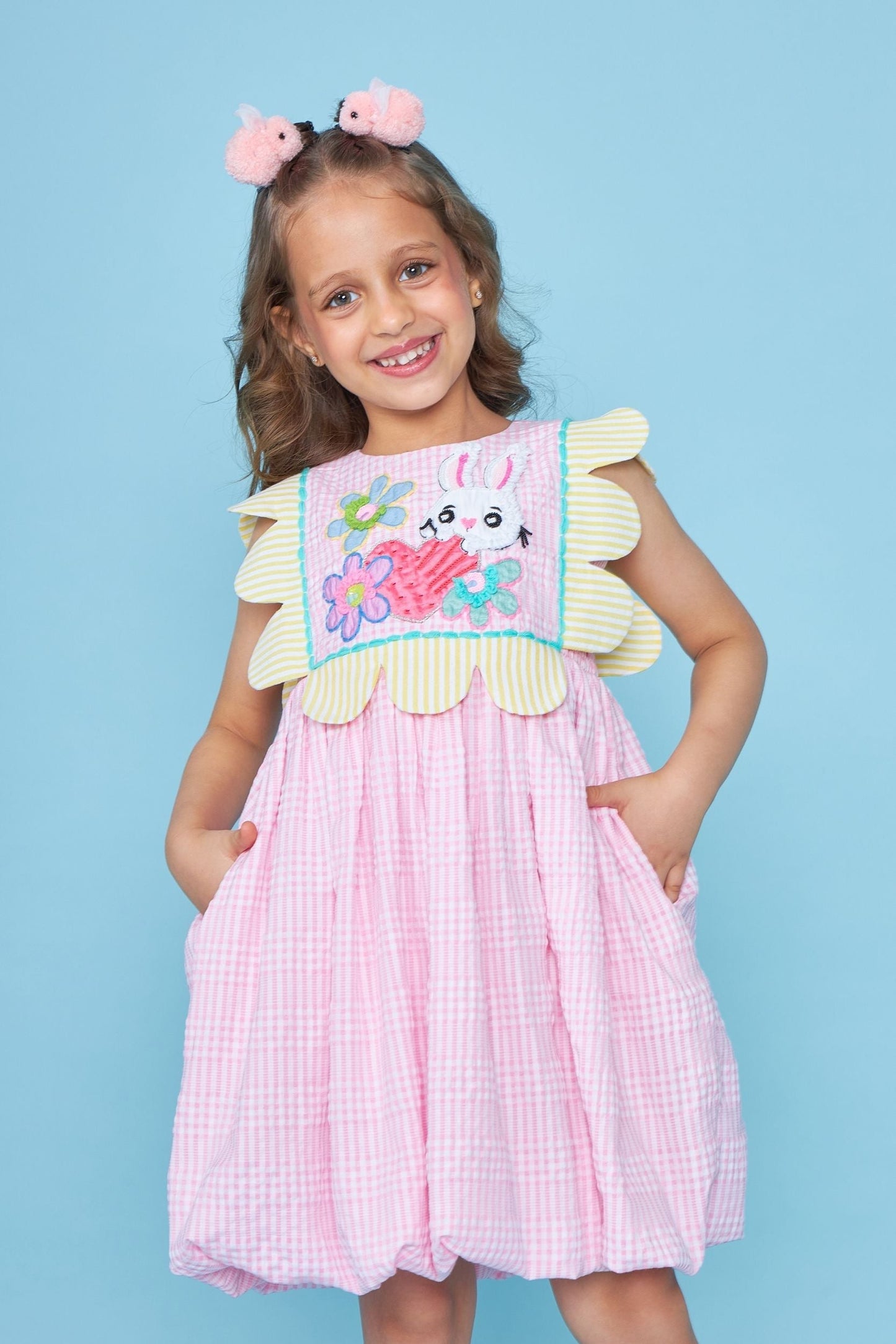Bunny Pink Embellished Kids Puffball Dress
