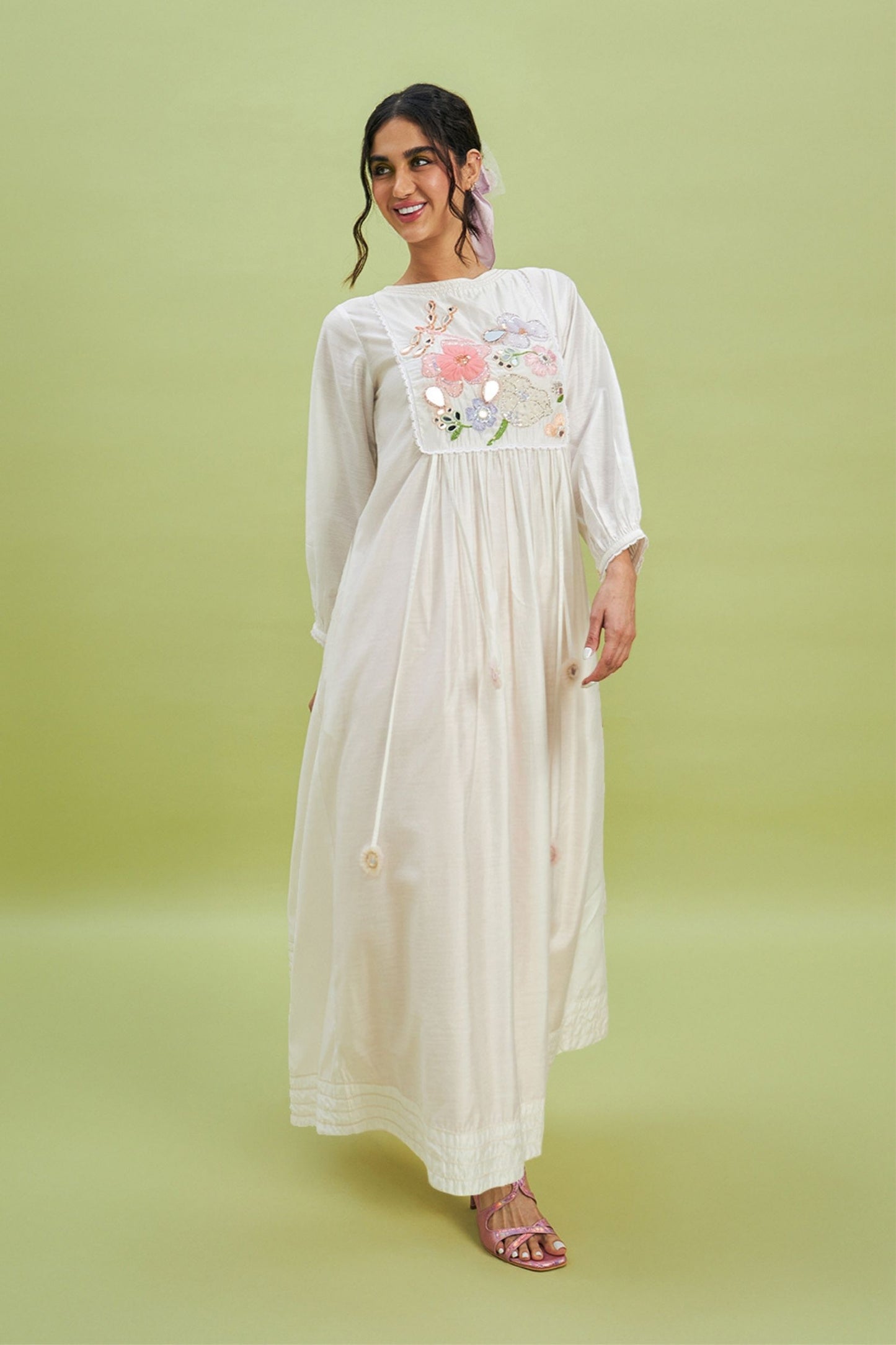 Mirror Yoke Women white embellished LONG DRESS dress + dragonfly mirror yoke girls LONG DRESS
