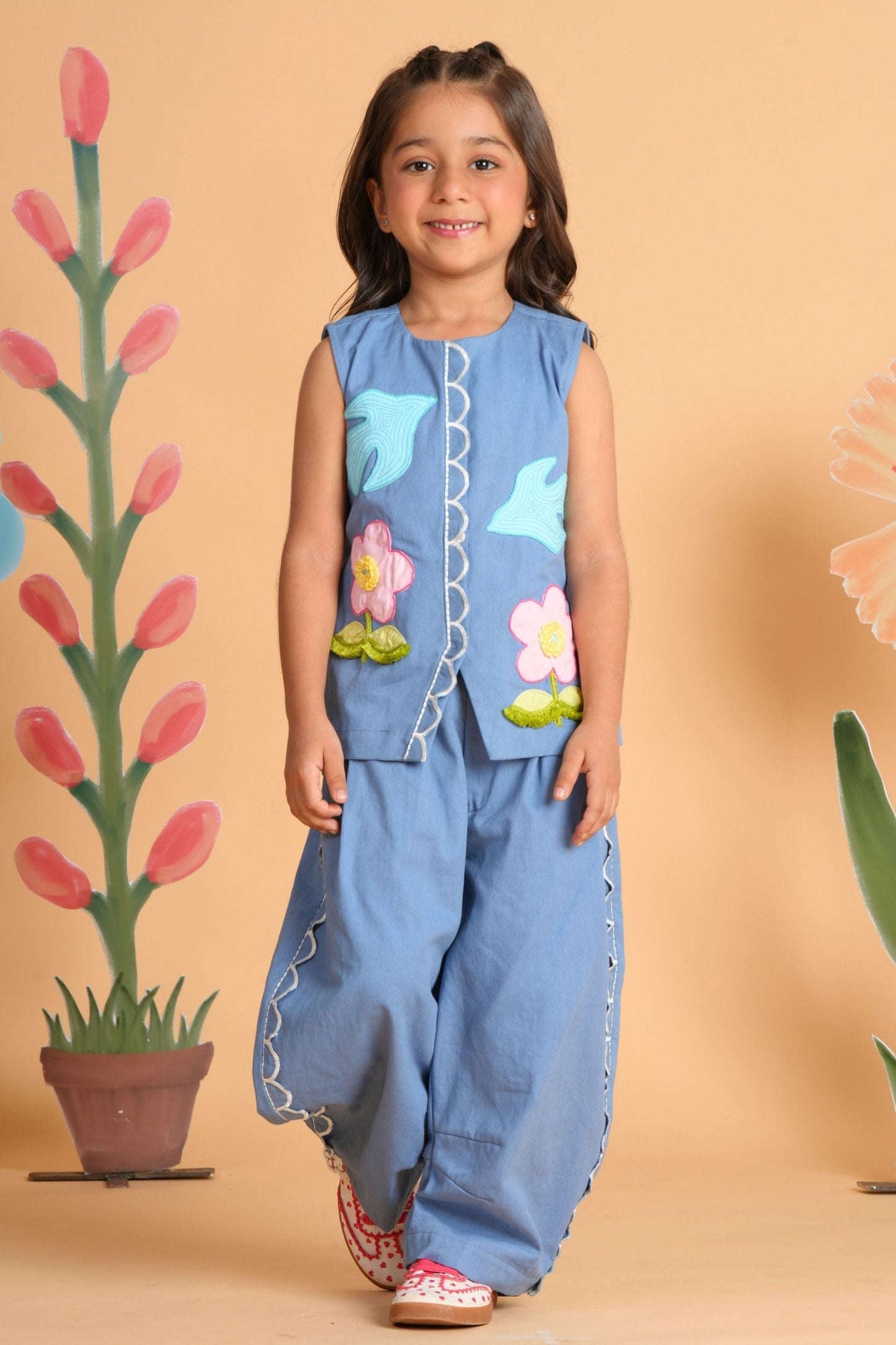 Kiki Blue Girls Embroidered Co-ord Set