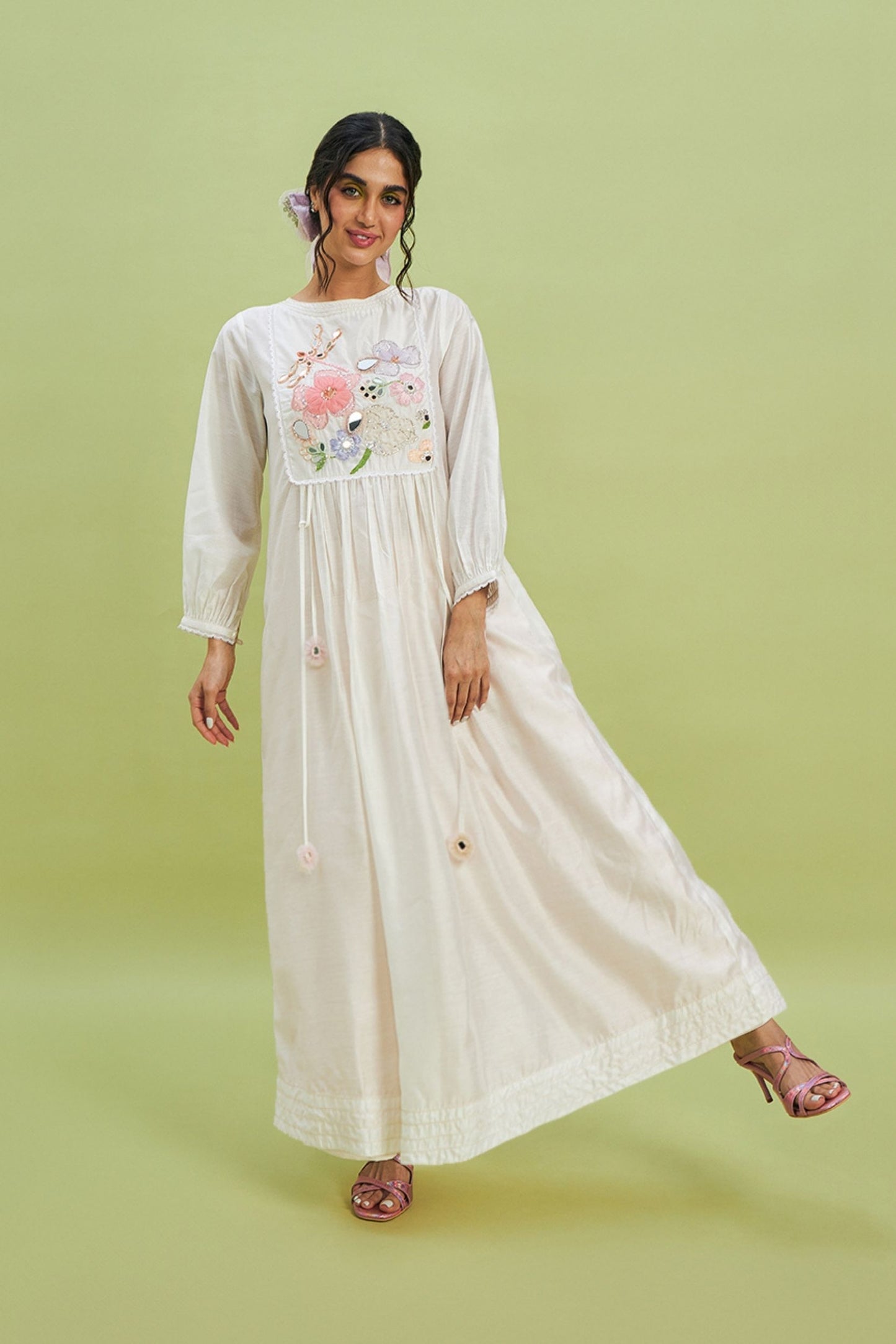 Mirror Yoke Women white embellished LONG DRESS dress + dragonfly mirror yoke girls LONG DRESS