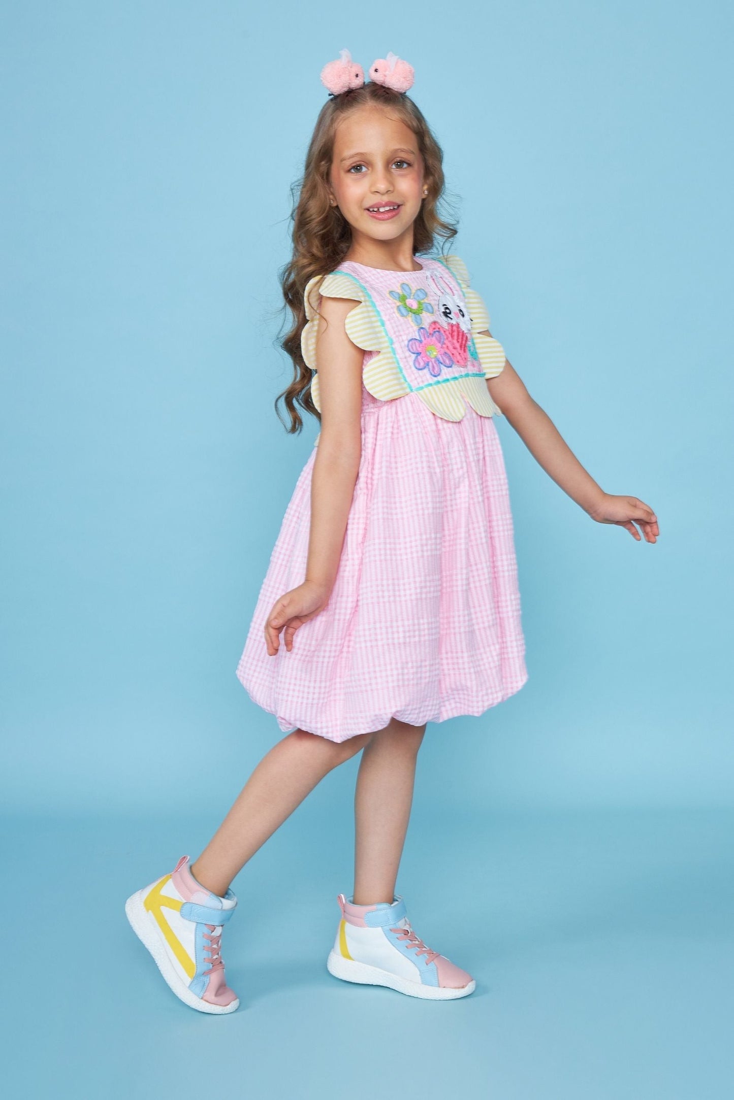 Bunny Pink Embellished Kids Puffball Dress