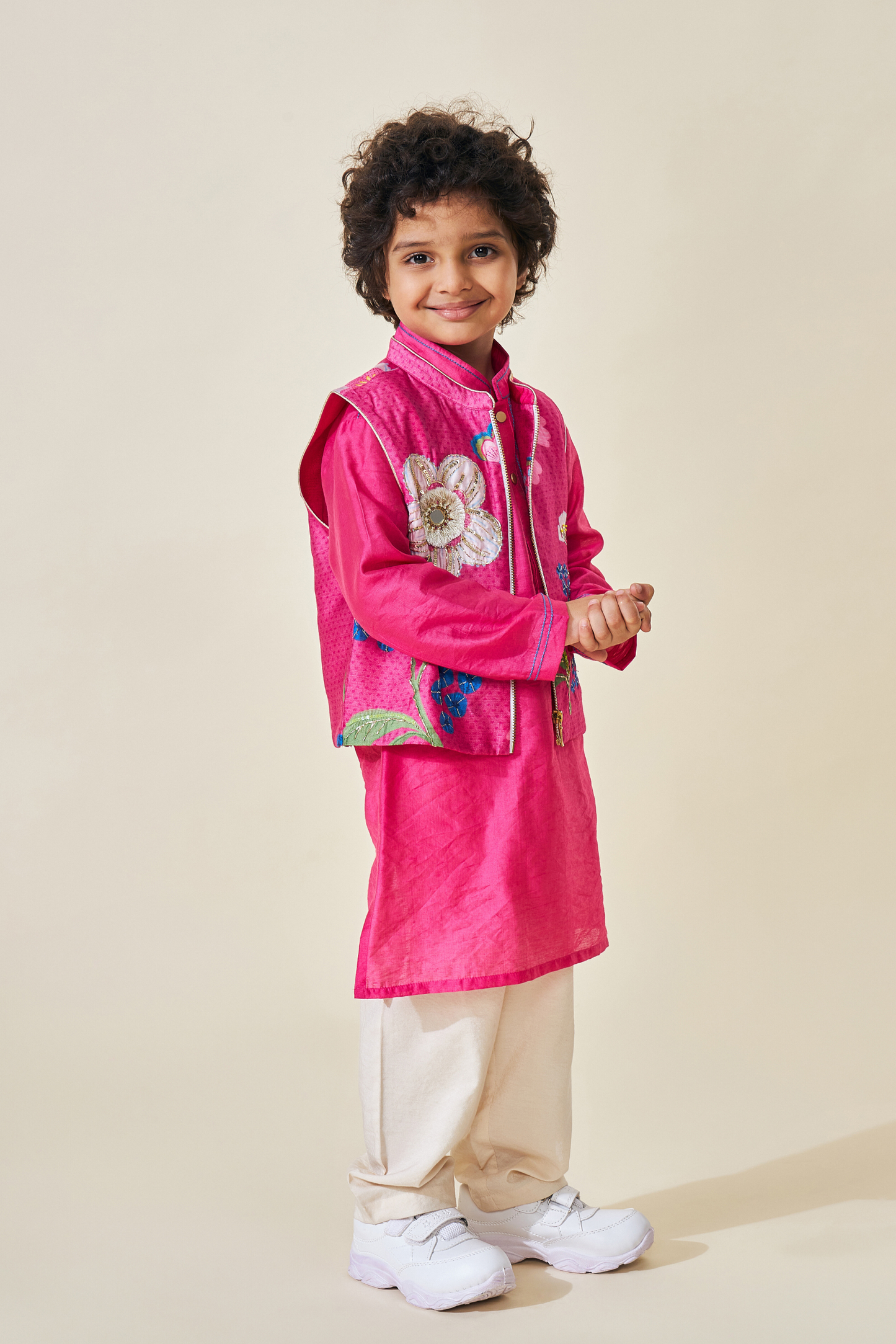 Rumi Plum Boys Embellished Kurta & Jacket (Set of 3 pcs)