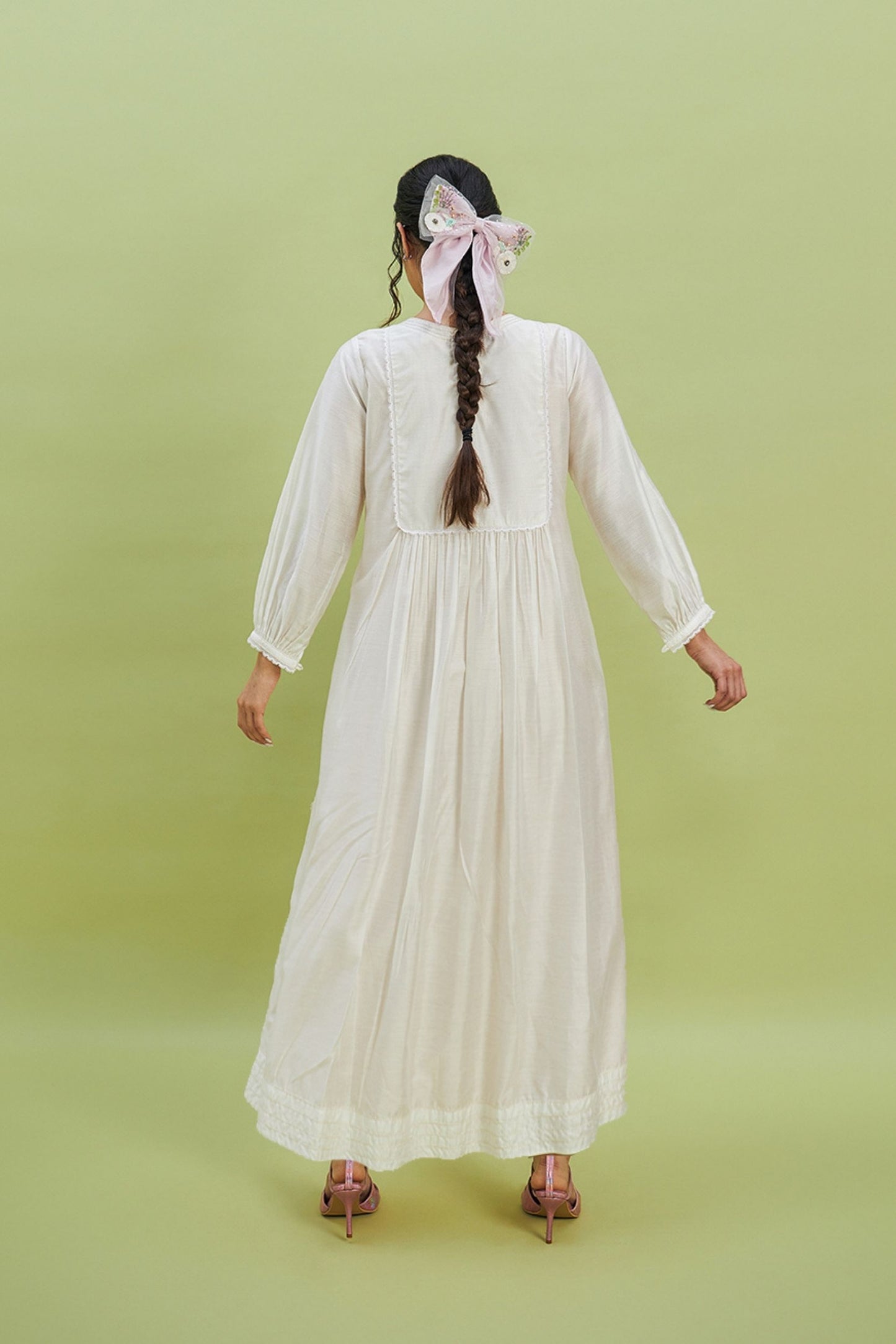 Mirror Yoke Women white embellished LONG DRESS dress + dragonfly mirror yoke girls LONG DRESS