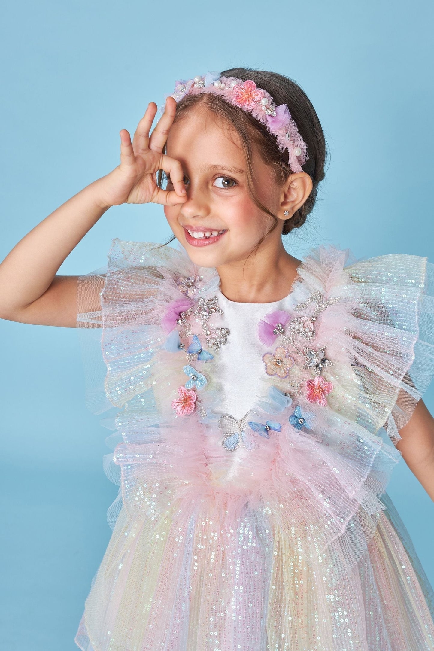 Hazel Frill Embellished Kids Dress