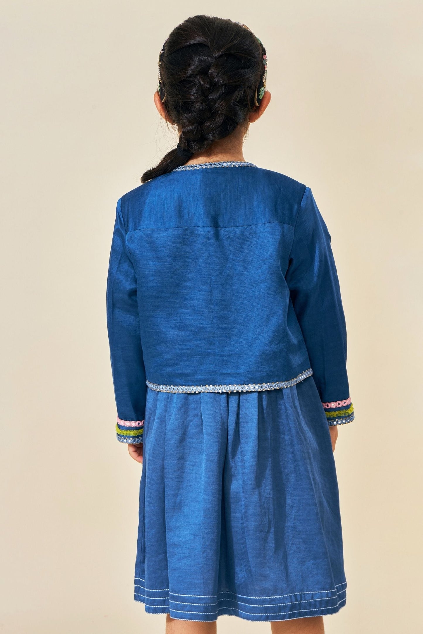Flora Blue Girls Embellished Jacket- 1 Pc