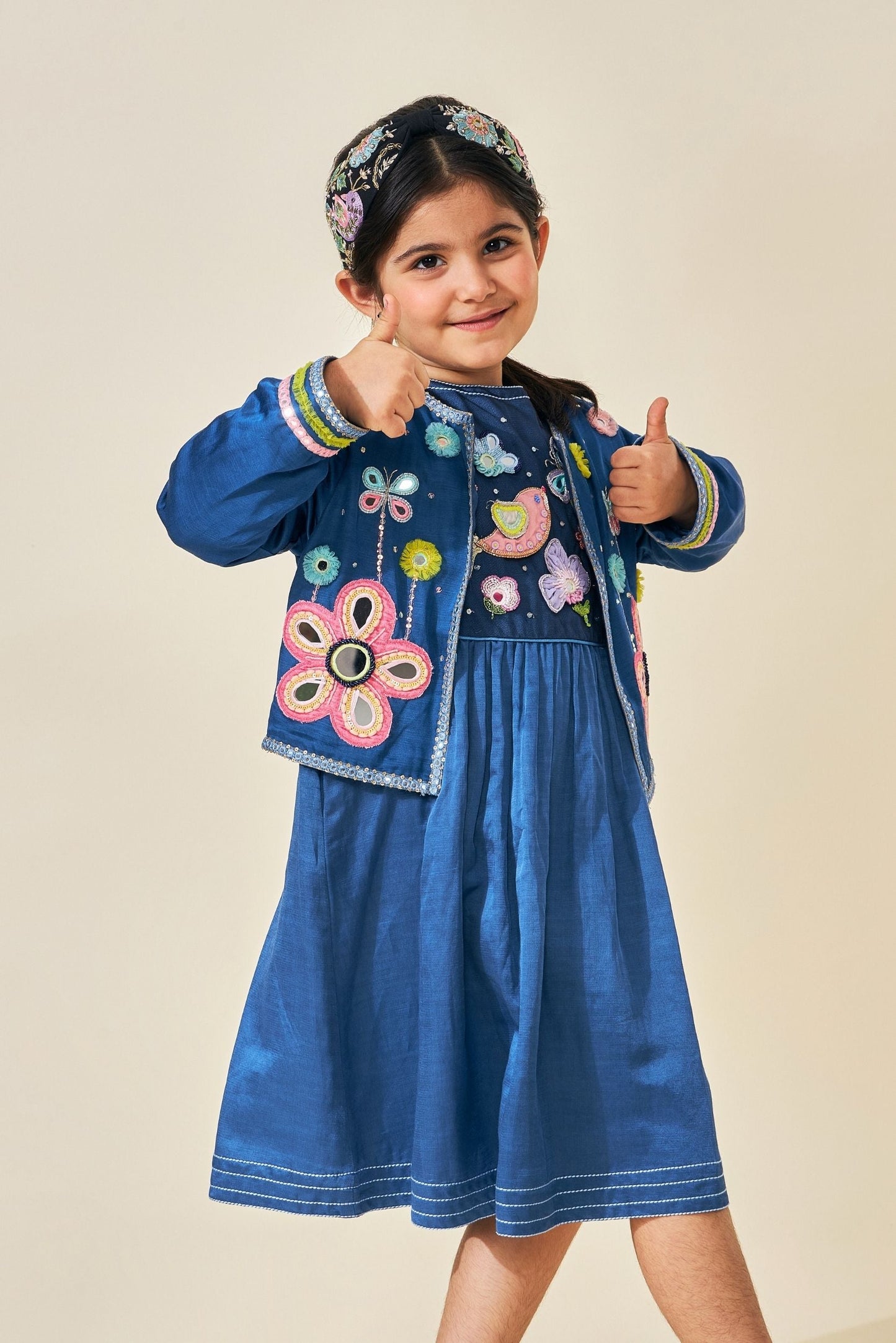 Flora Blue Girls Embellished Jacket- 1 Pc