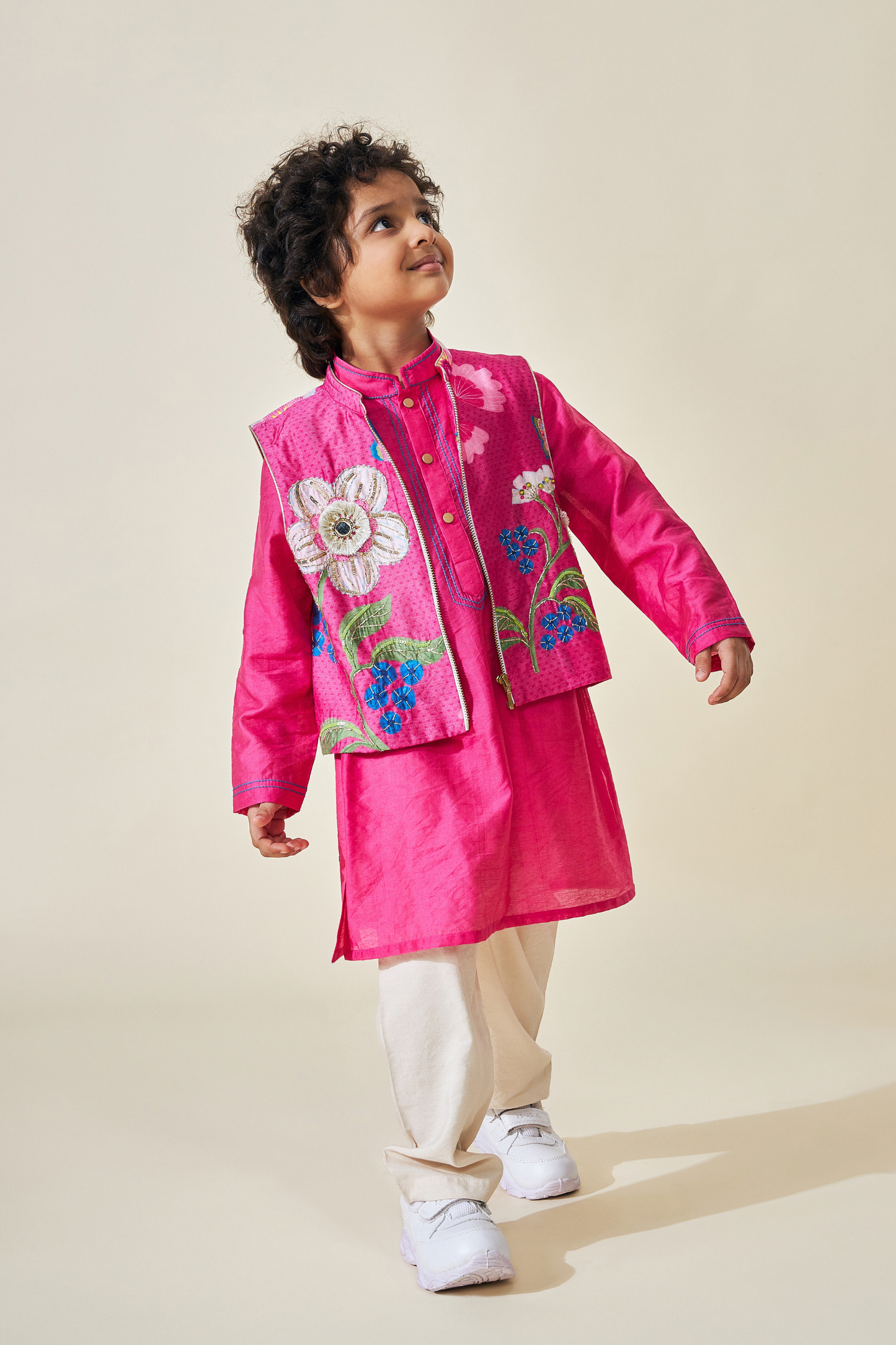 Rumi Plum Boys Embellished Kurta & Jacket (Set of 3 pcs)