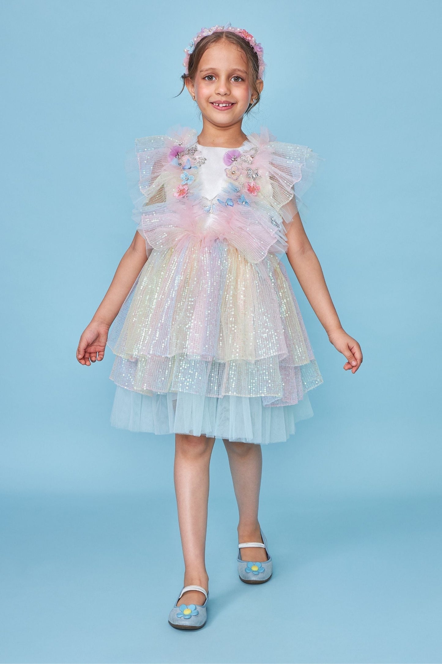 Hazel Frill Embellished Kids Dress