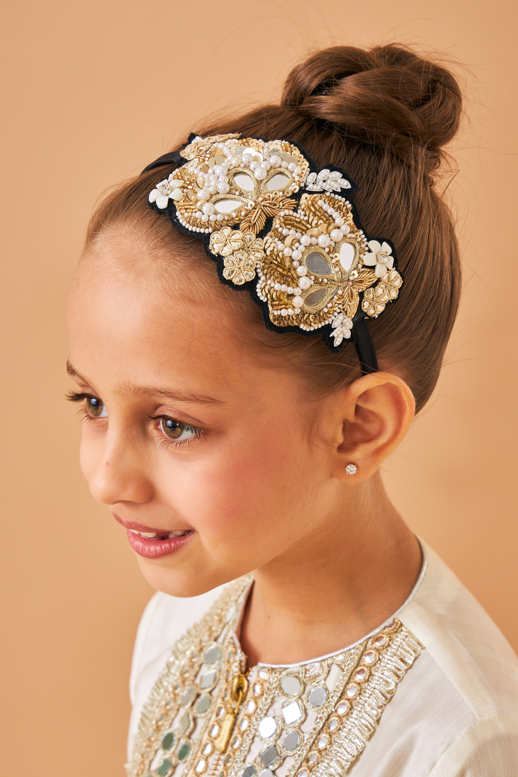 ANTONIO MELANI Gold and Cream Embellished Headband The Opaline Headband – Maudysh main image 4