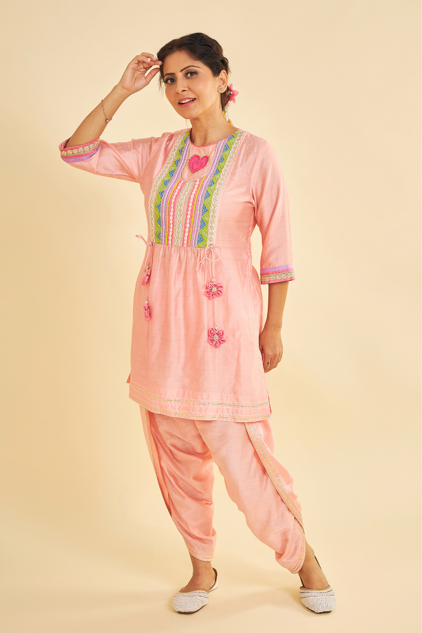 June Embroidered Ladies Tunic With Dhoti Pants ( Set of 2 Pcs)