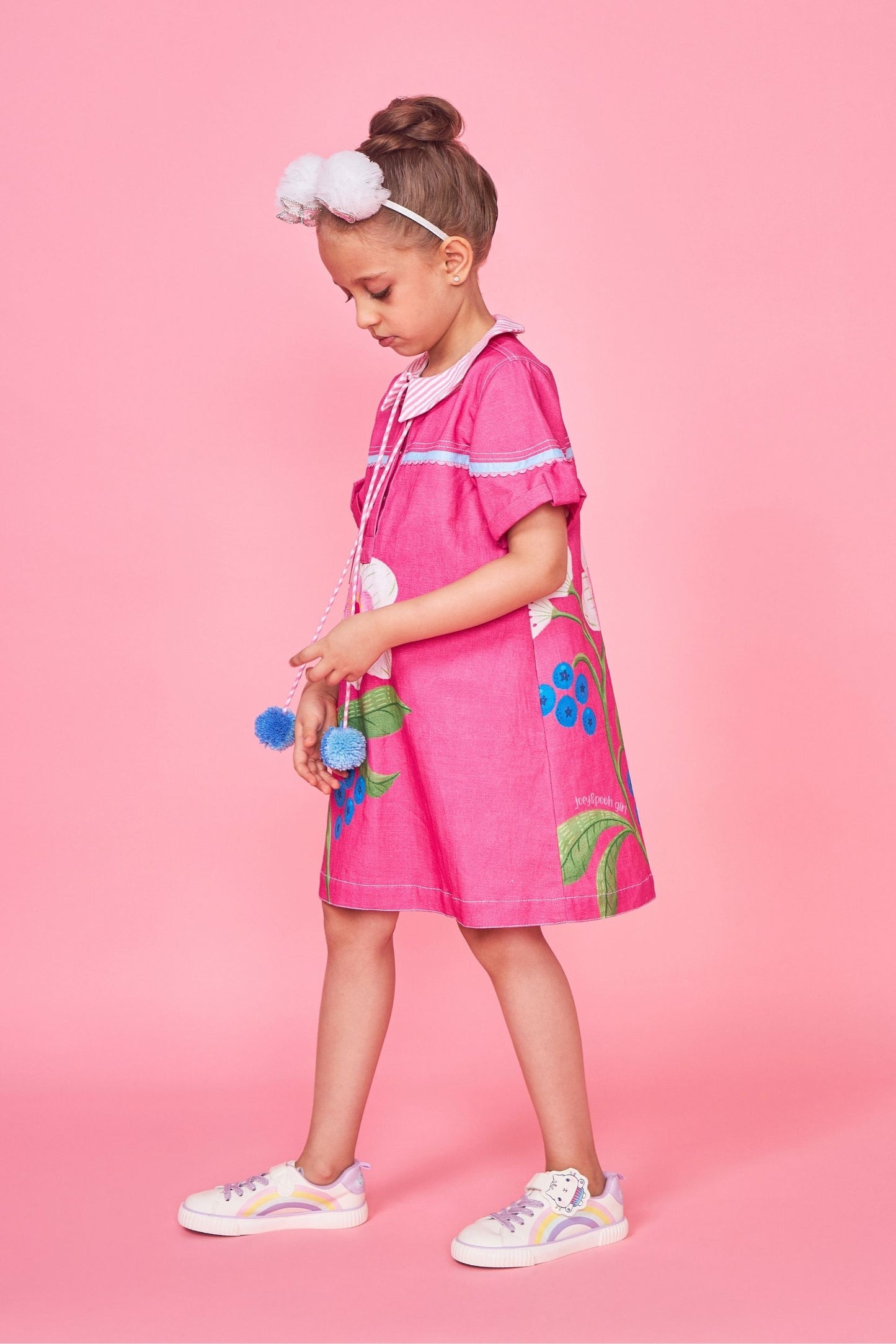 Rumi Pink Embroidered Kids Dress