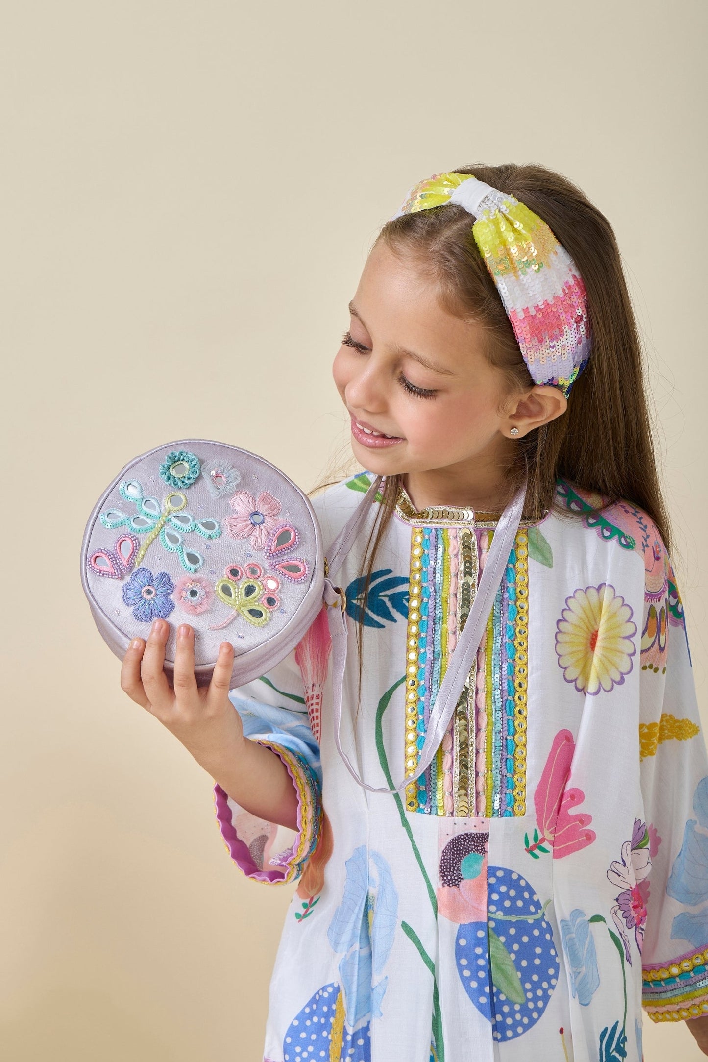 Periwinkle Lavender Embellished Embroidered Bag